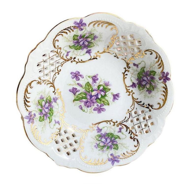 Ceramic Ardalt Three Graces Hand Painted Purple Compote or Candy Dish In Good Condition For Sale In Oklahoma City, OK