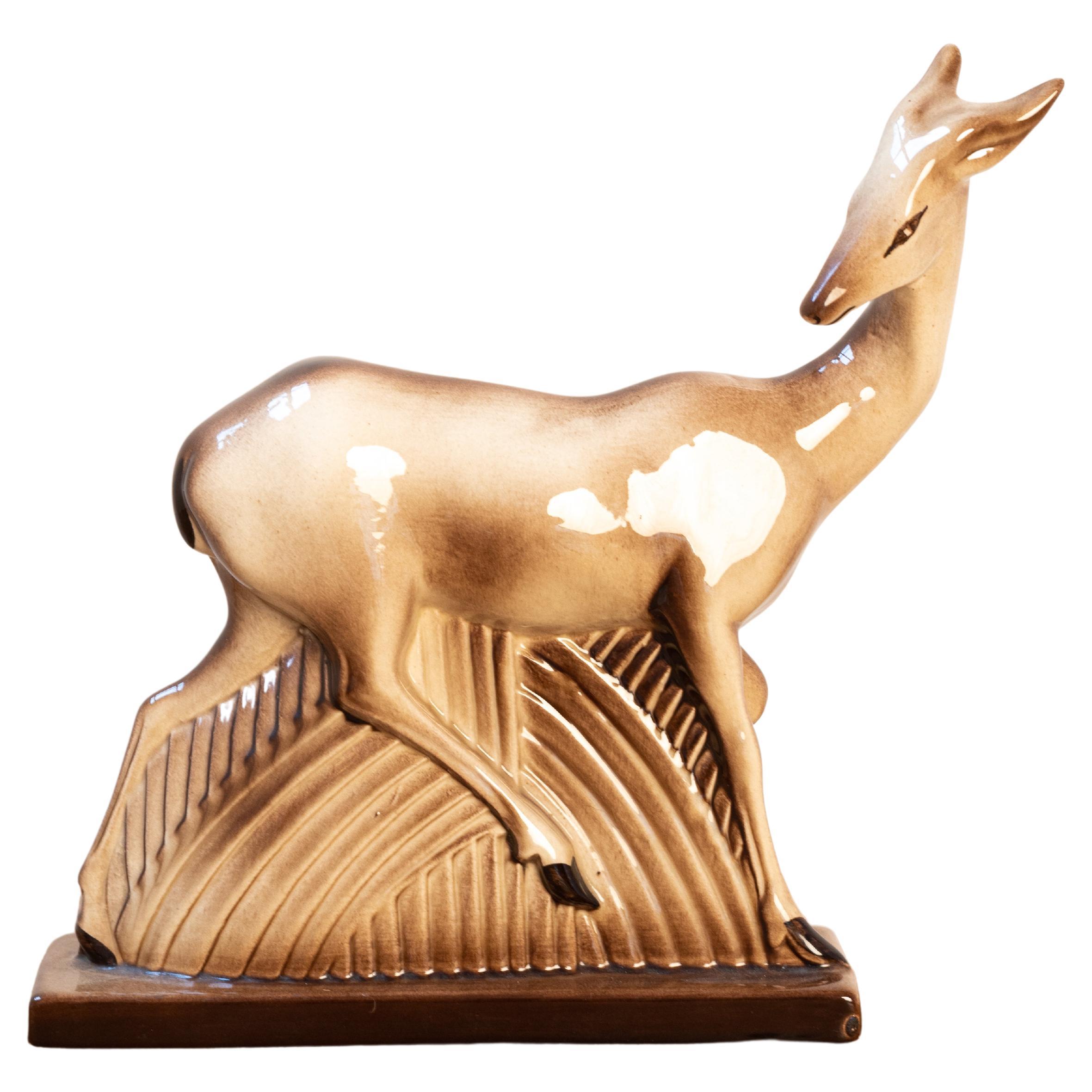 Keramik-Antilope-Skulptur im Art déco-Stil, 1930-1940er Jahre 