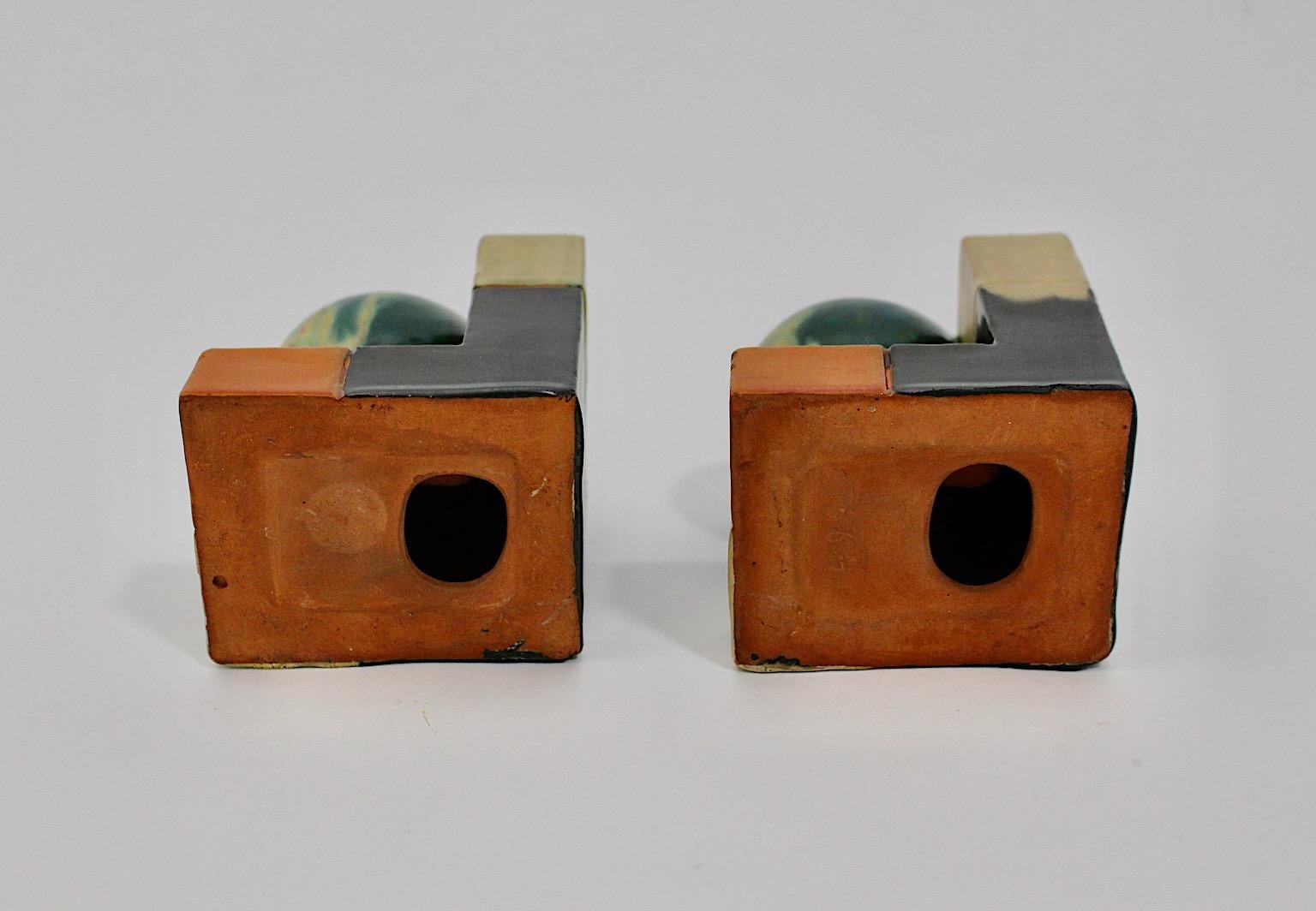 Ceramic Art Deco Attributed Vintage Bookends Green Orange, 1920, Germany For Sale 6