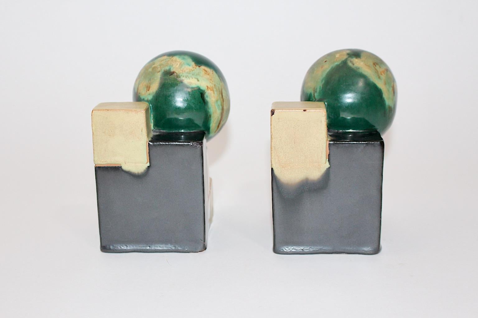 Ceramic Art Deco Attributed Vintage Bookends Green Orange, 1920, Germany For Sale 7