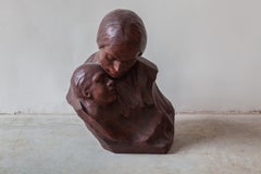 Ceramic Art Deco Buste Mother and Child by Belgium Artist G.Wasterlain