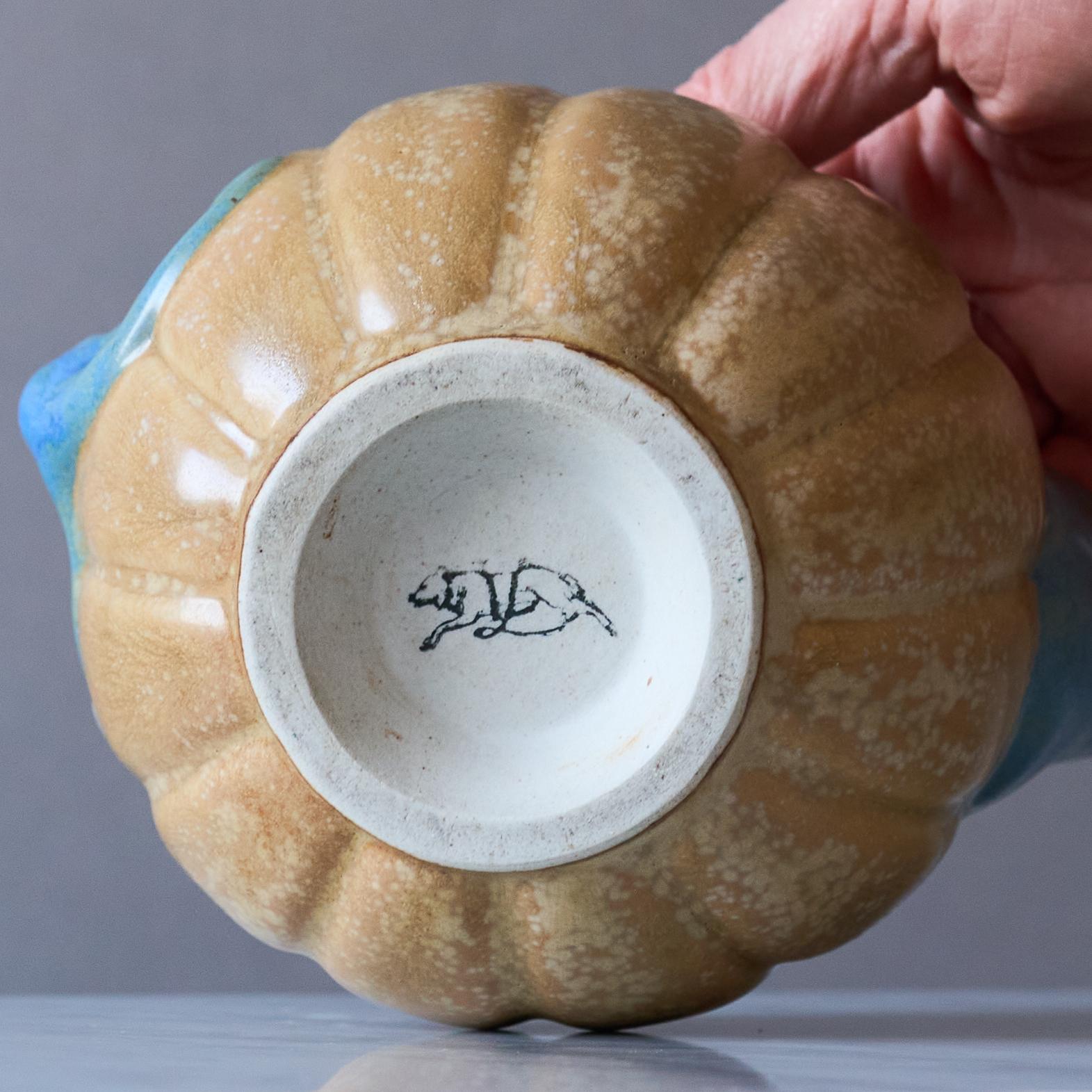 Brocca in ceramica Art Deco con vaso a forma di melone o di zucca di Louis Lourioux, Francia, anni Venti. in vendita 2