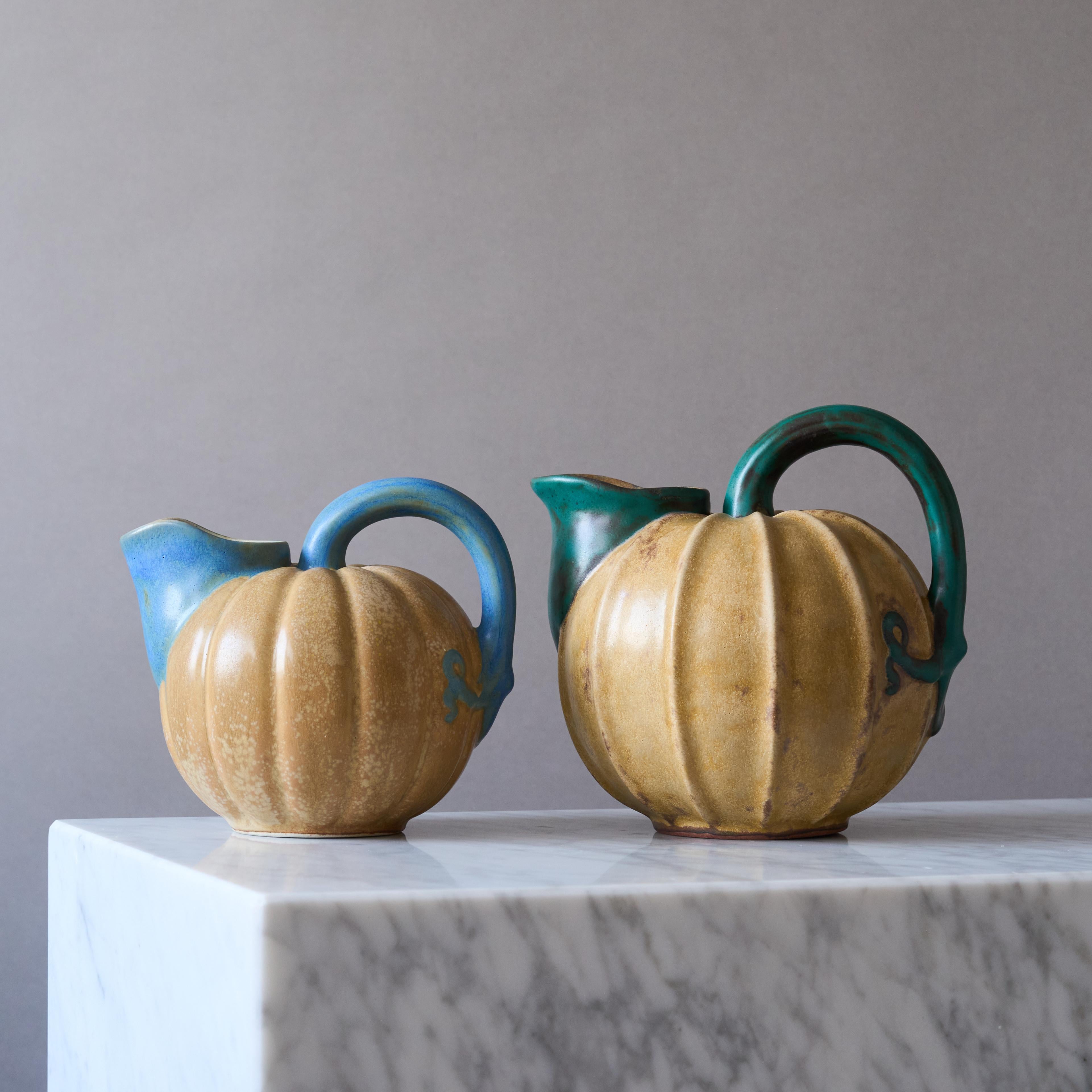 Brocca in ceramica Art Deco con vaso a forma di melone o di zucca di Louis Lourioux, Francia, anni Venti. in vendita 3