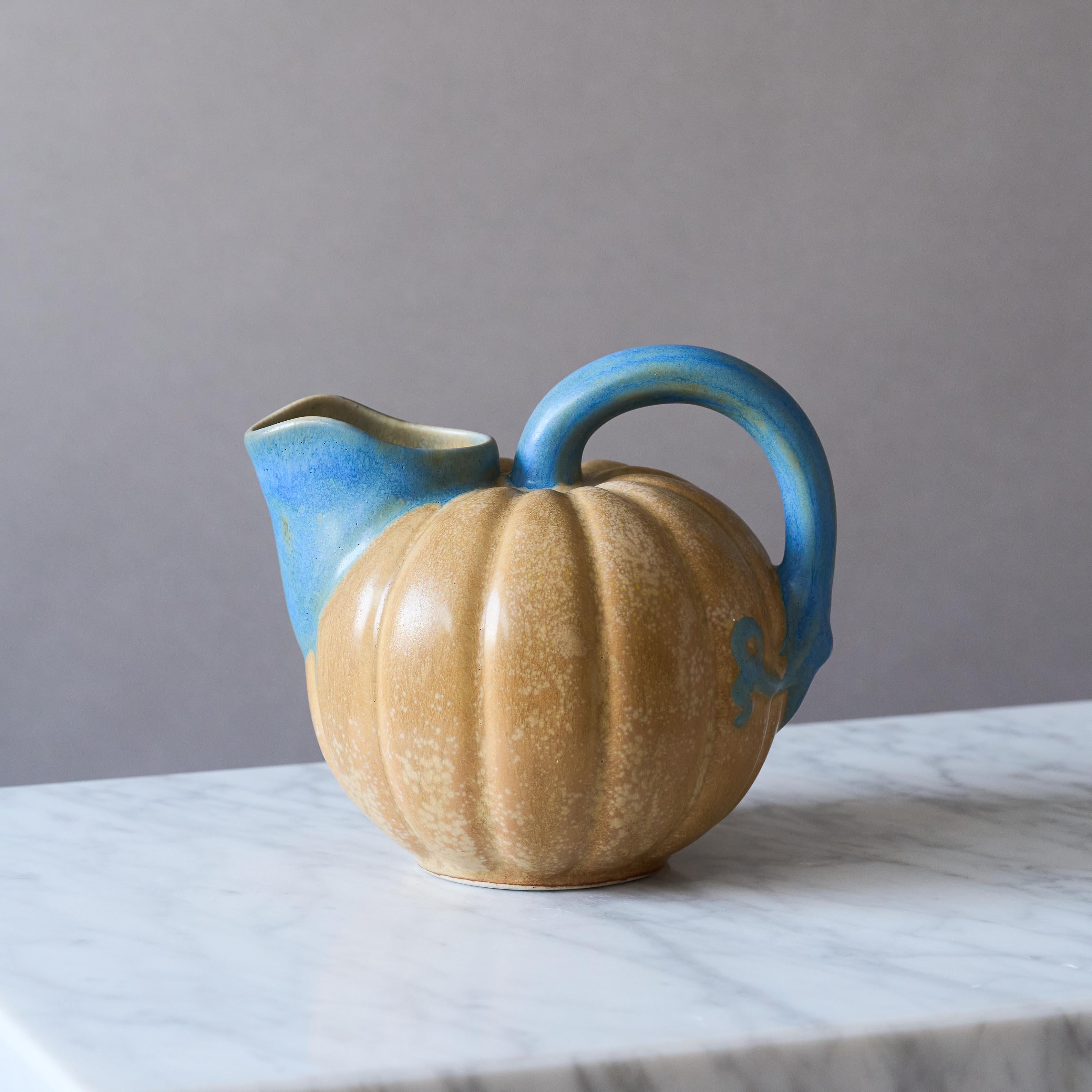 Art Nouveau Brocca in ceramica Art Deco con vaso a forma di melone o di zucca di Louis Lourioux, Francia, anni Venti. in vendita