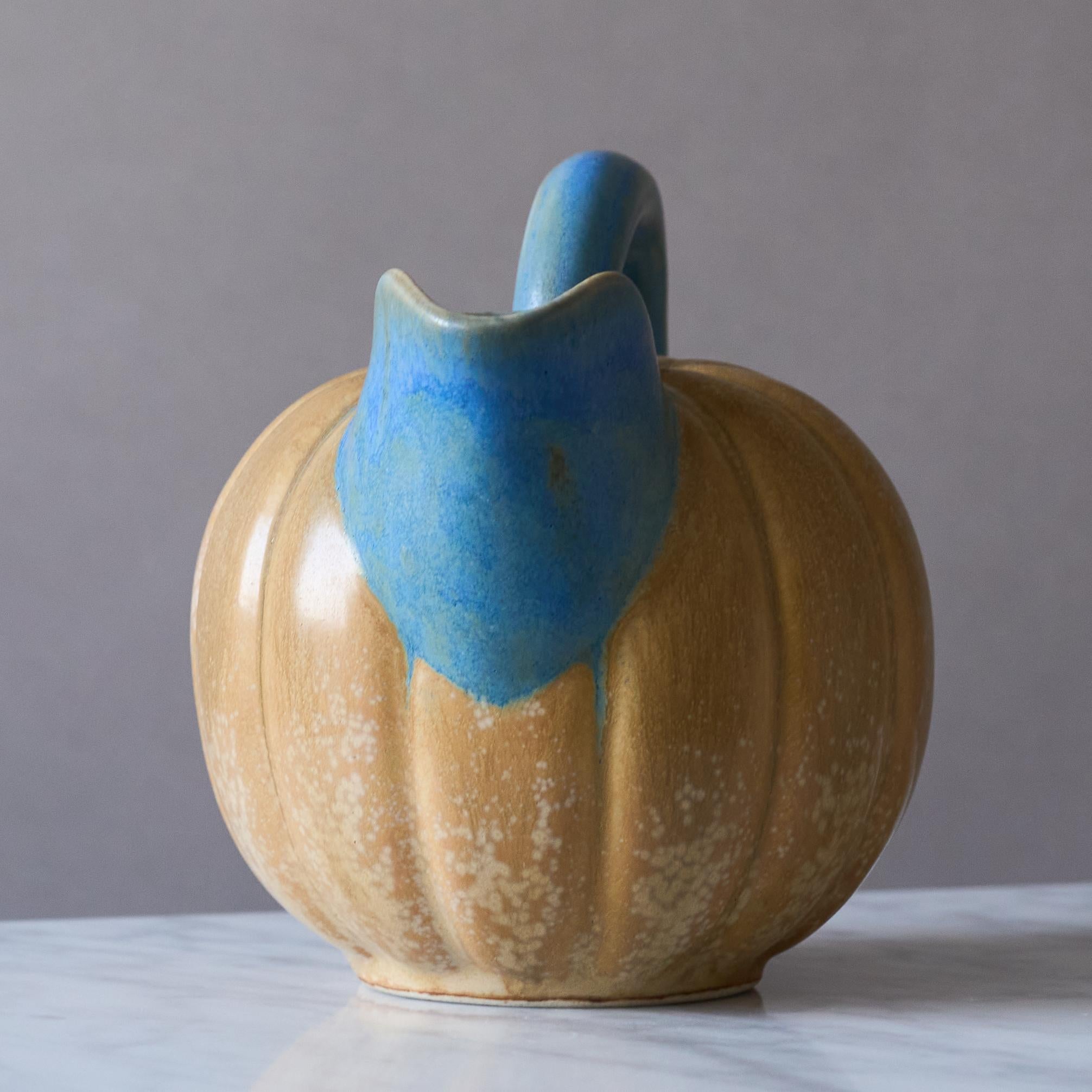 Inizio XX secolo Brocca in ceramica Art Deco con vaso a forma di melone o di zucca di Louis Lourioux, Francia, anni Venti. in vendita