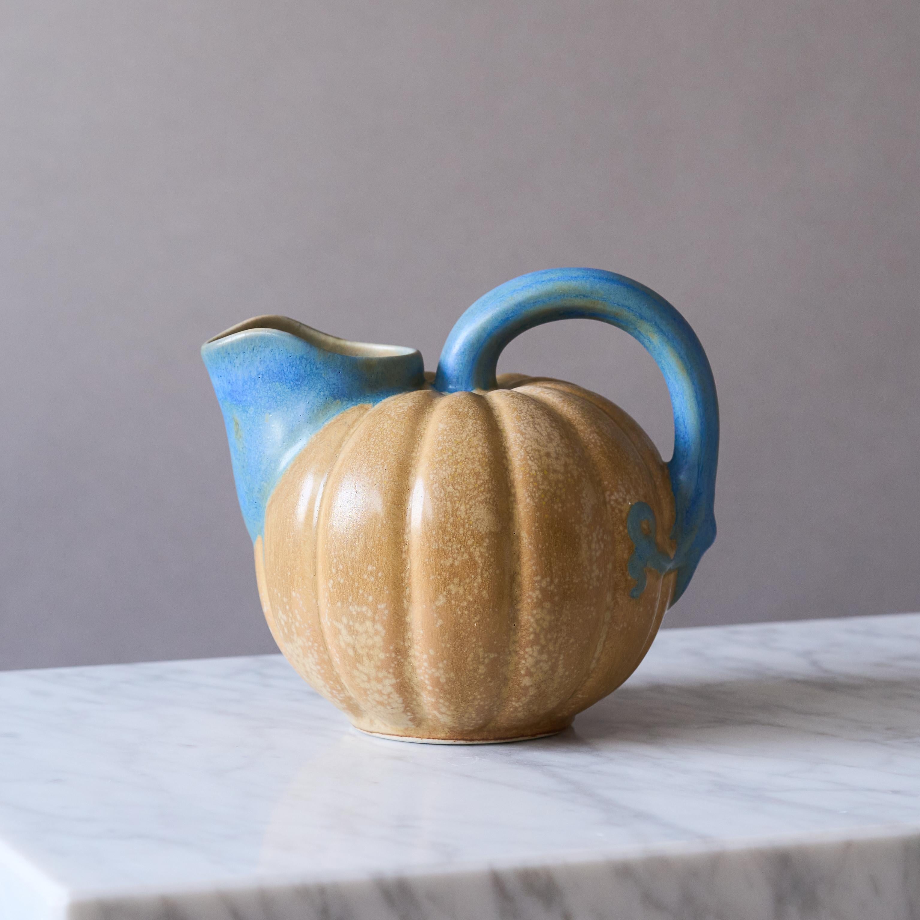 Brocca in ceramica Art Deco con vaso a forma di melone o di zucca di Louis Lourioux, Francia, anni Venti. in vendita 1