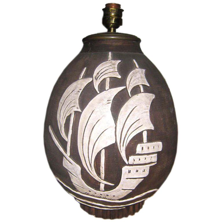 keramik art deco tischlampe im Angebot