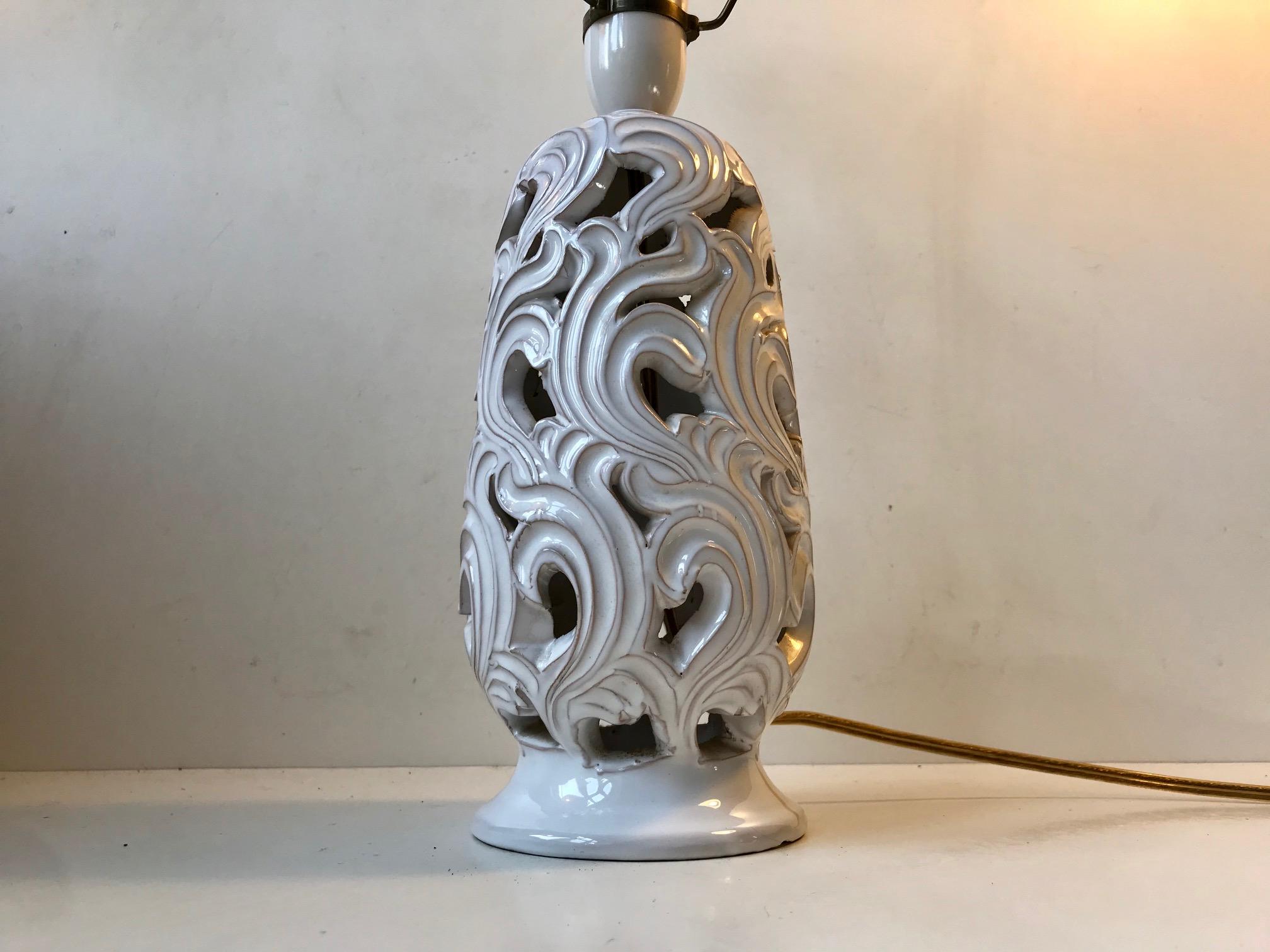 Mid-20th Century Ceramic Art Deco Table Lamp with Flames by Christian Klein, 1930s