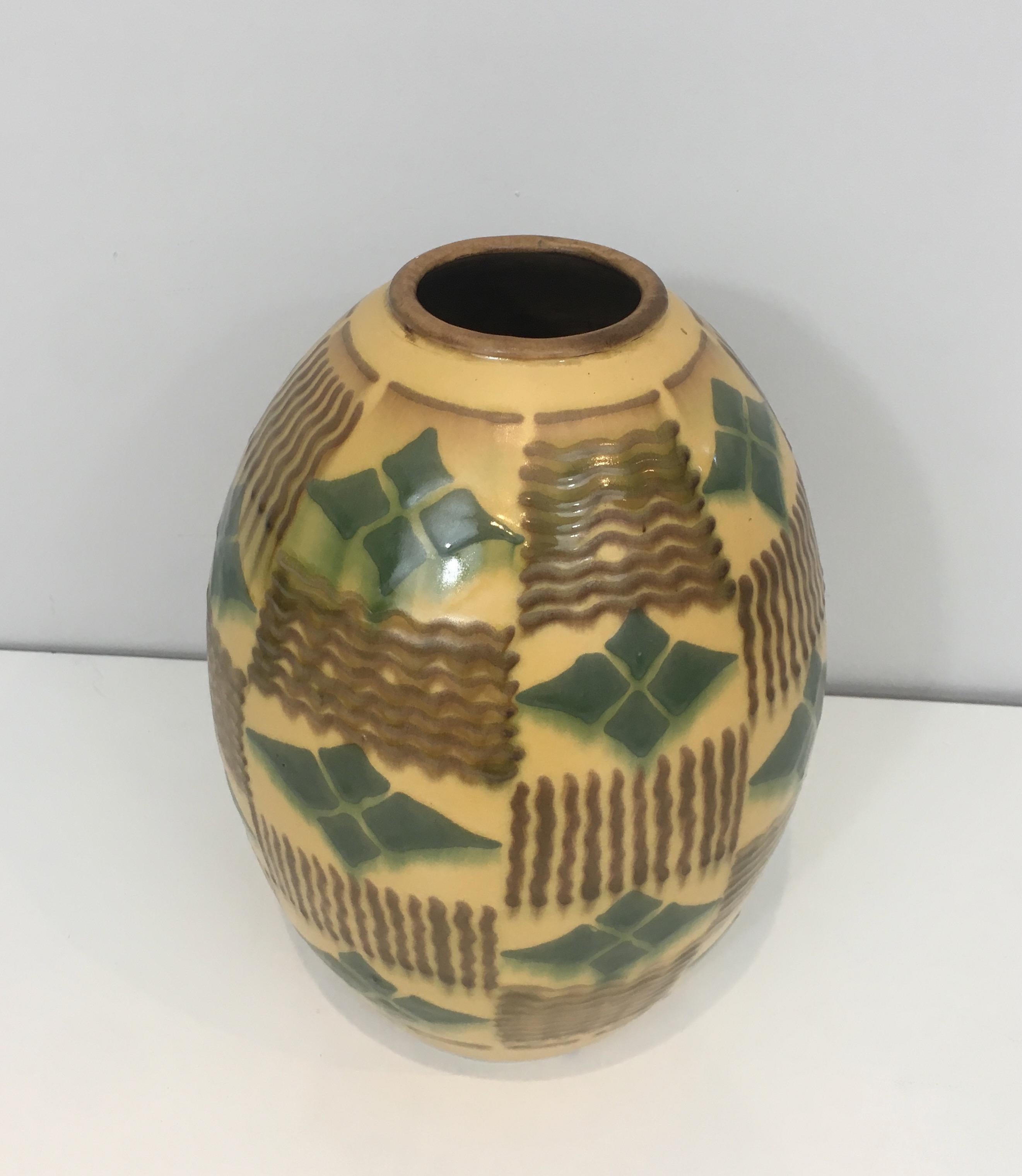 French Ceramic Art Deco Vase, circa 1930