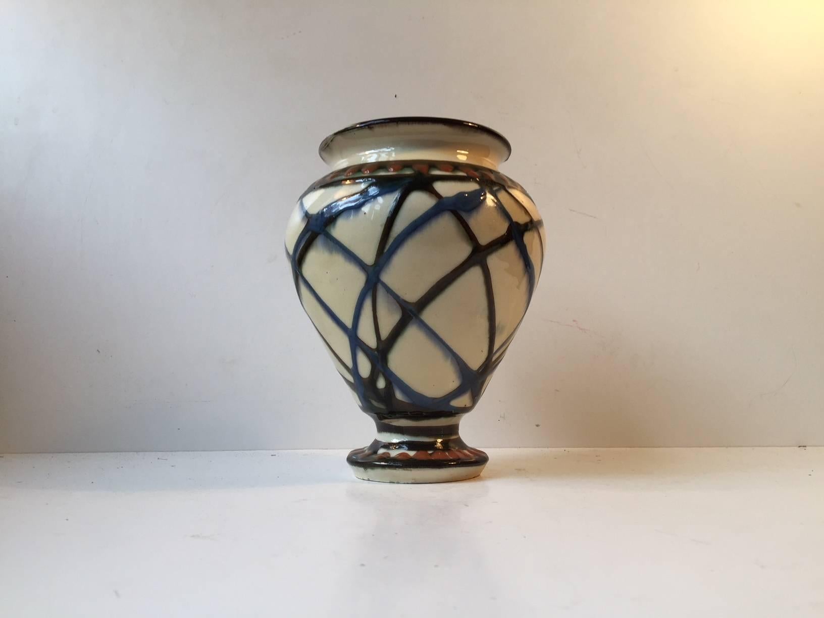 Glazed Ceramic Art Deco Vase with Swirl Glazes by Herman August Kähler, Denmark, 1920s For Sale