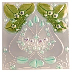 Ceramic Art Nouveau flower tile, made by Belgian Manufacturer '1900s'