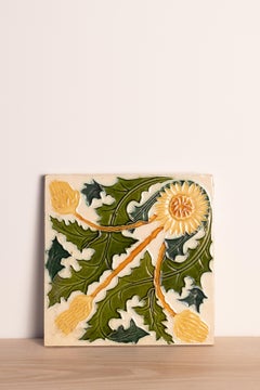 Ceramic Art Nouveau flower tile, made by La Majolique 'Emptinne, Belgium', 1900s