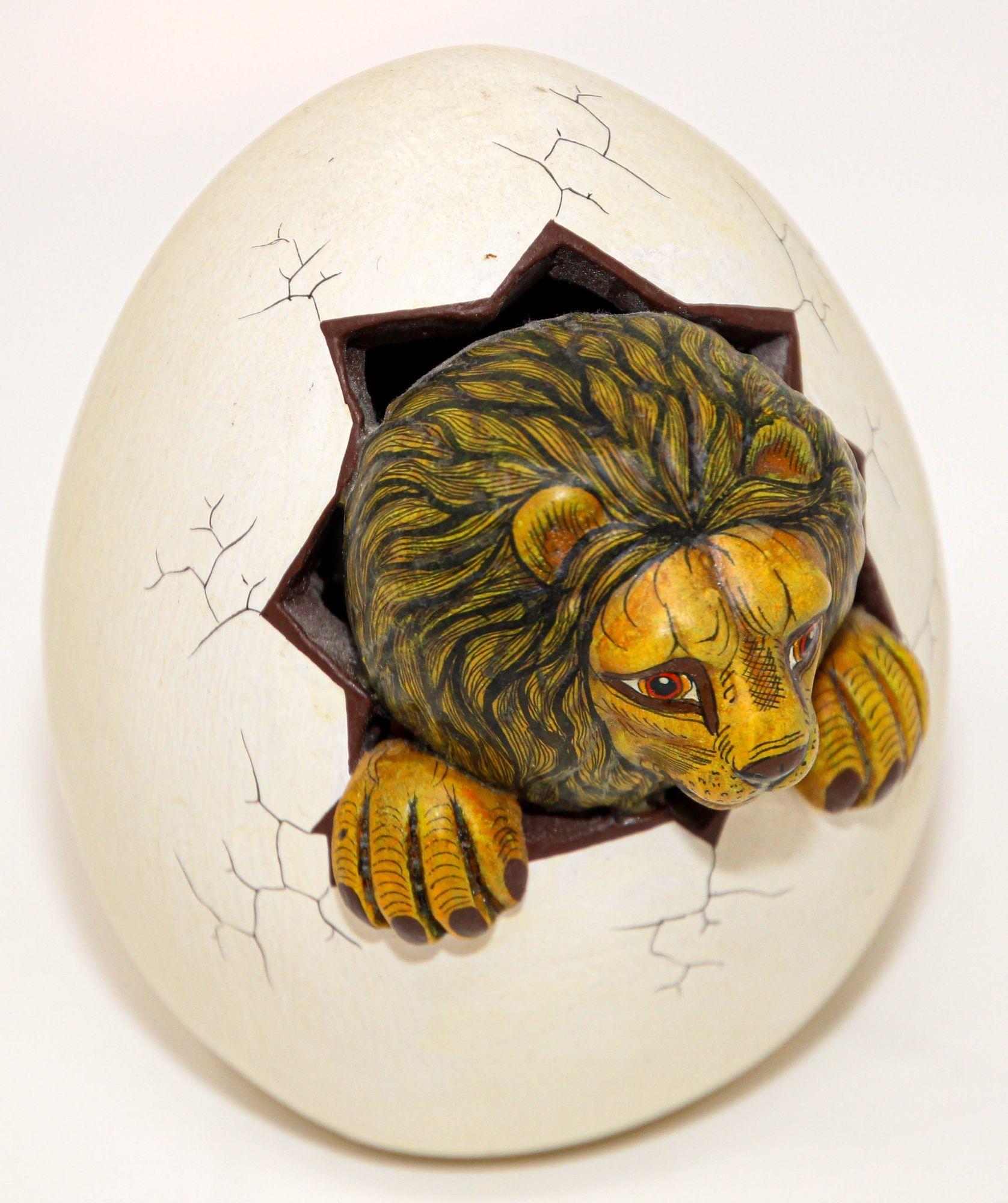 Ceramic Art Sculpture Lion in Egg Hatching Mexico For Sale 3