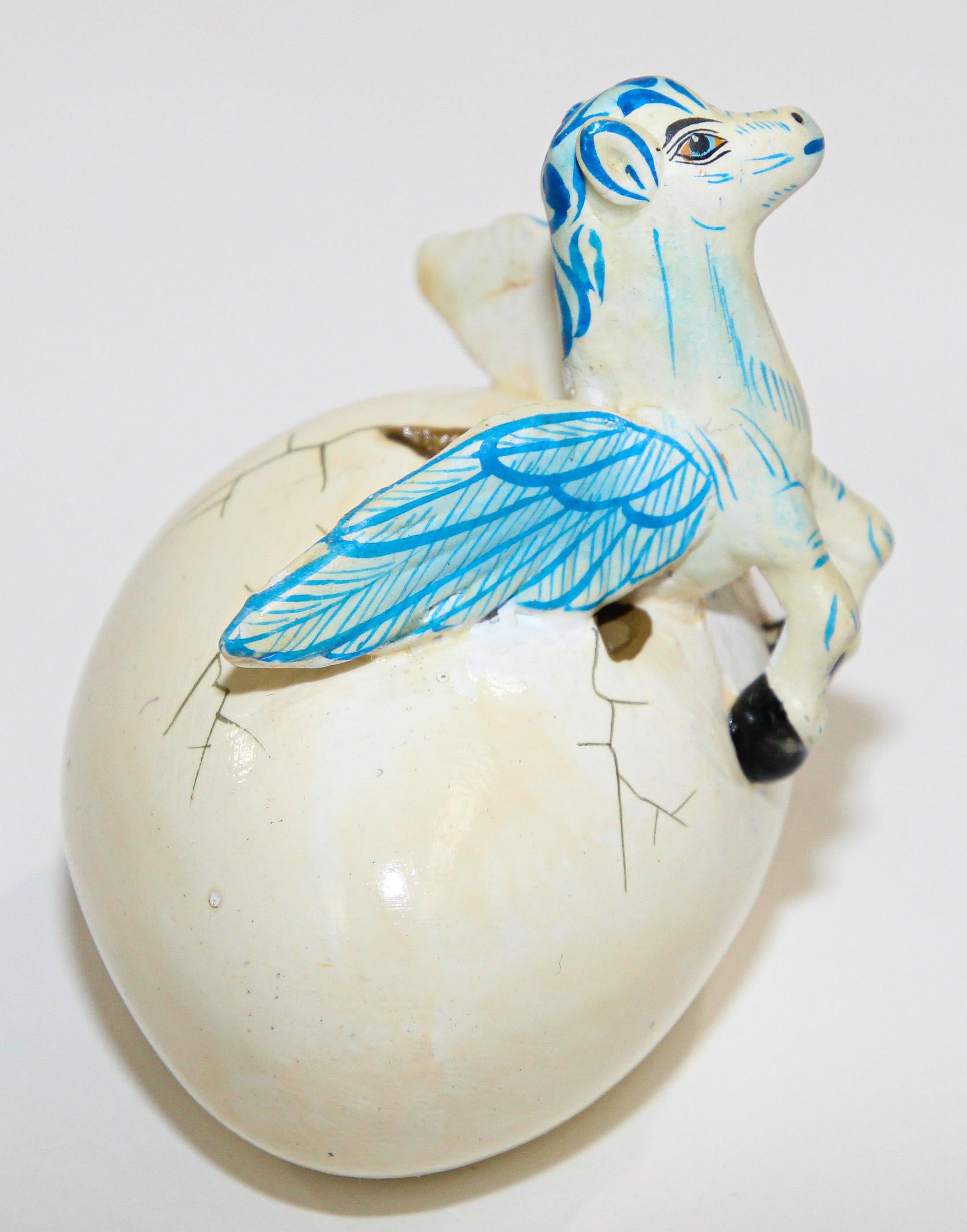 20th Century Ceramic Art Sculpture Pegasus Horse in Egg Hatching Mexico