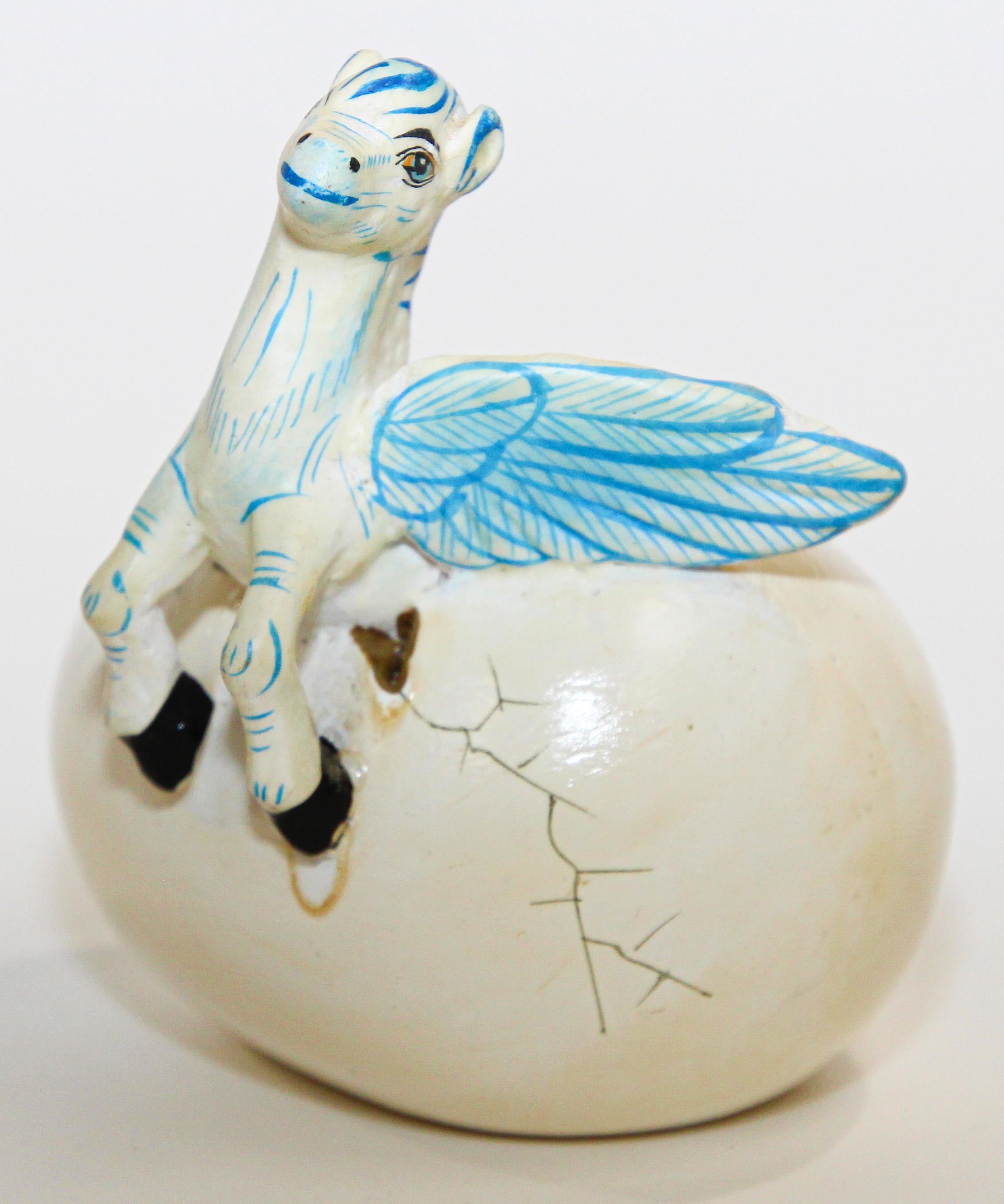 Ceramic Art Sculpture Pegasus Horse in Egg Hatching Mexico 3