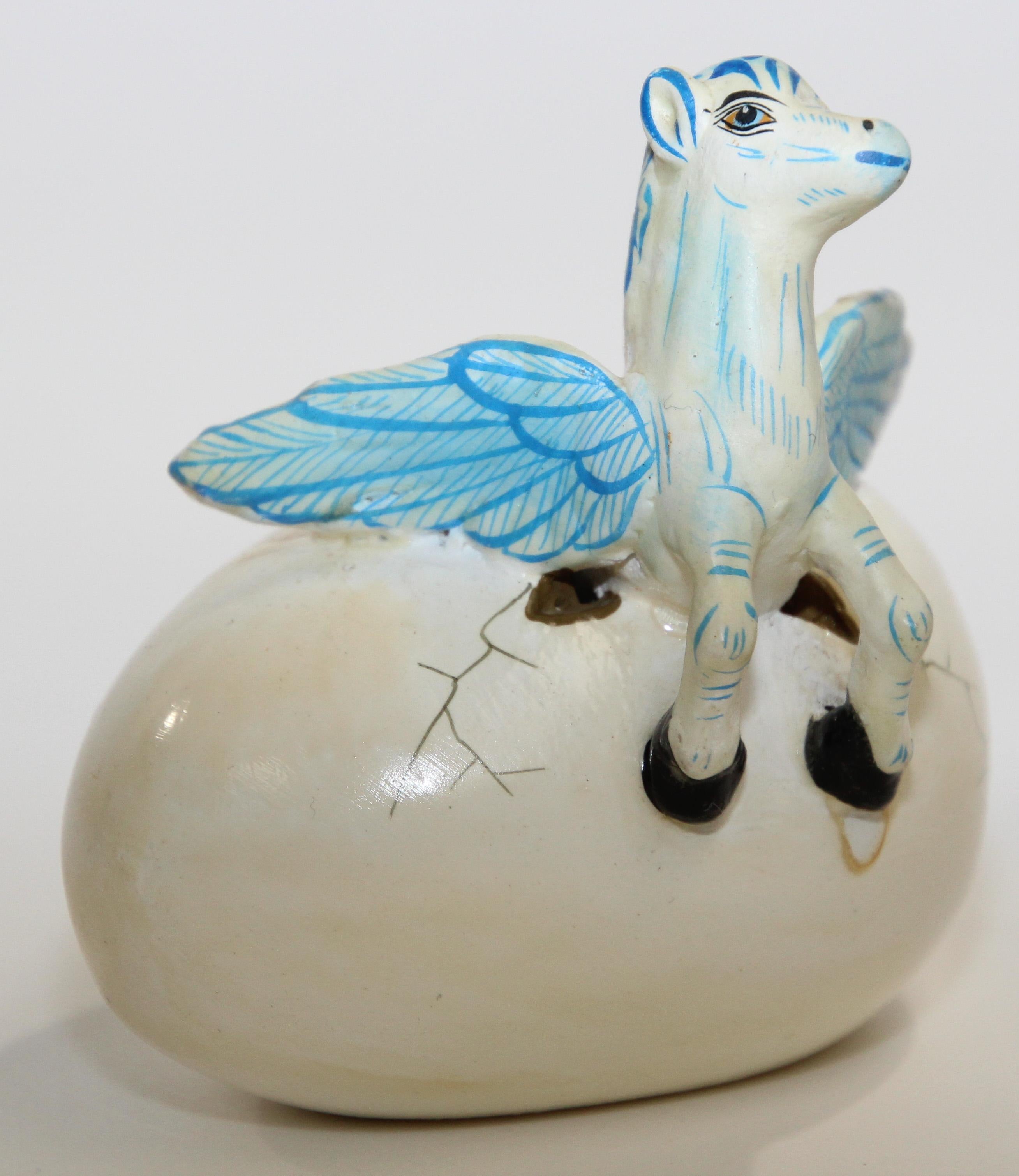 Ceramic Art Sculpture Pegasus Horse in Egg Hatching Mexico 4