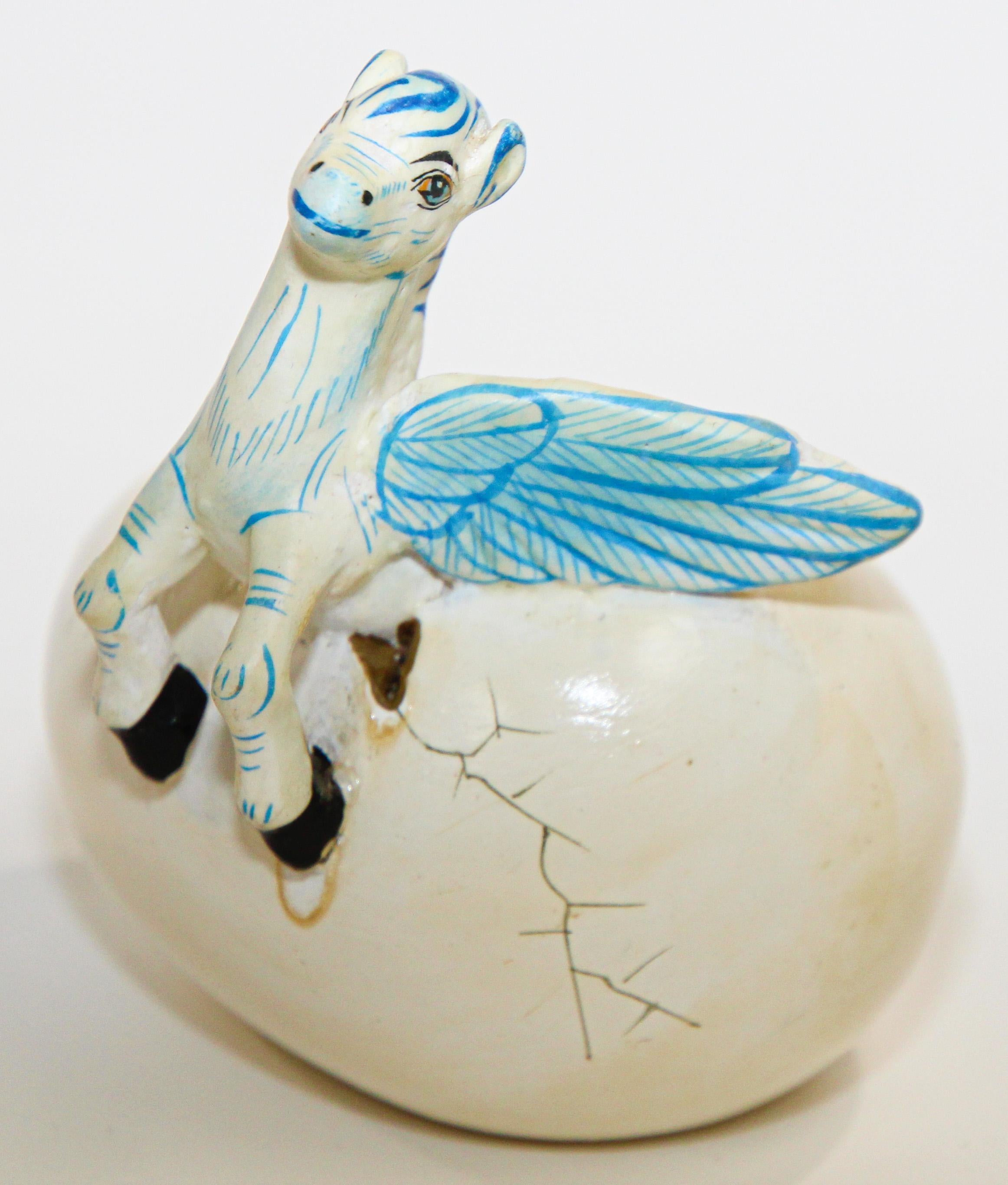 Ceramic Art Sculpture Pegasus Horse in Egg Hatching Mexico 5
