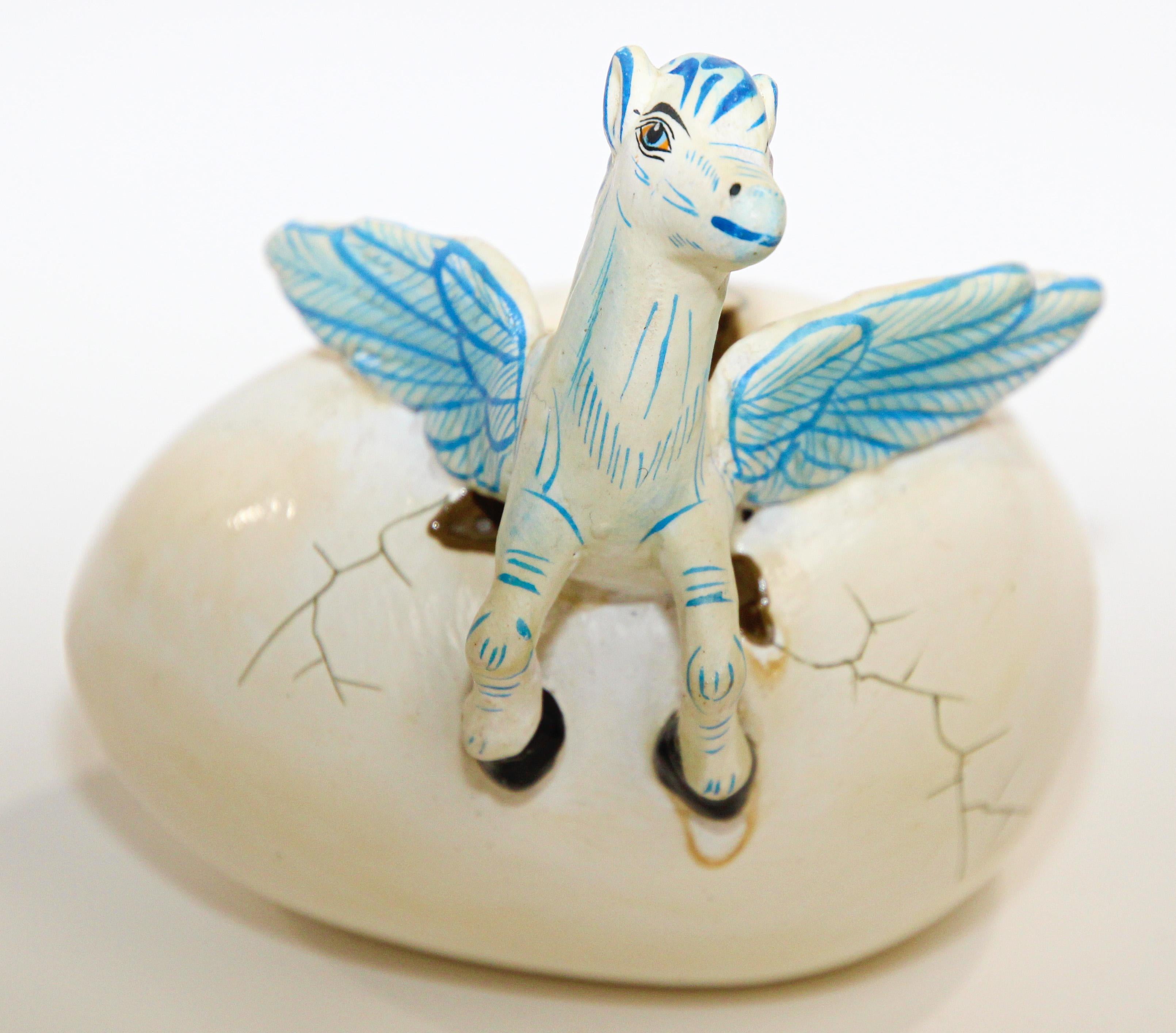 Folk Art Ceramic Art Sculpture Pegasus Horse in Egg Hatching Mexico