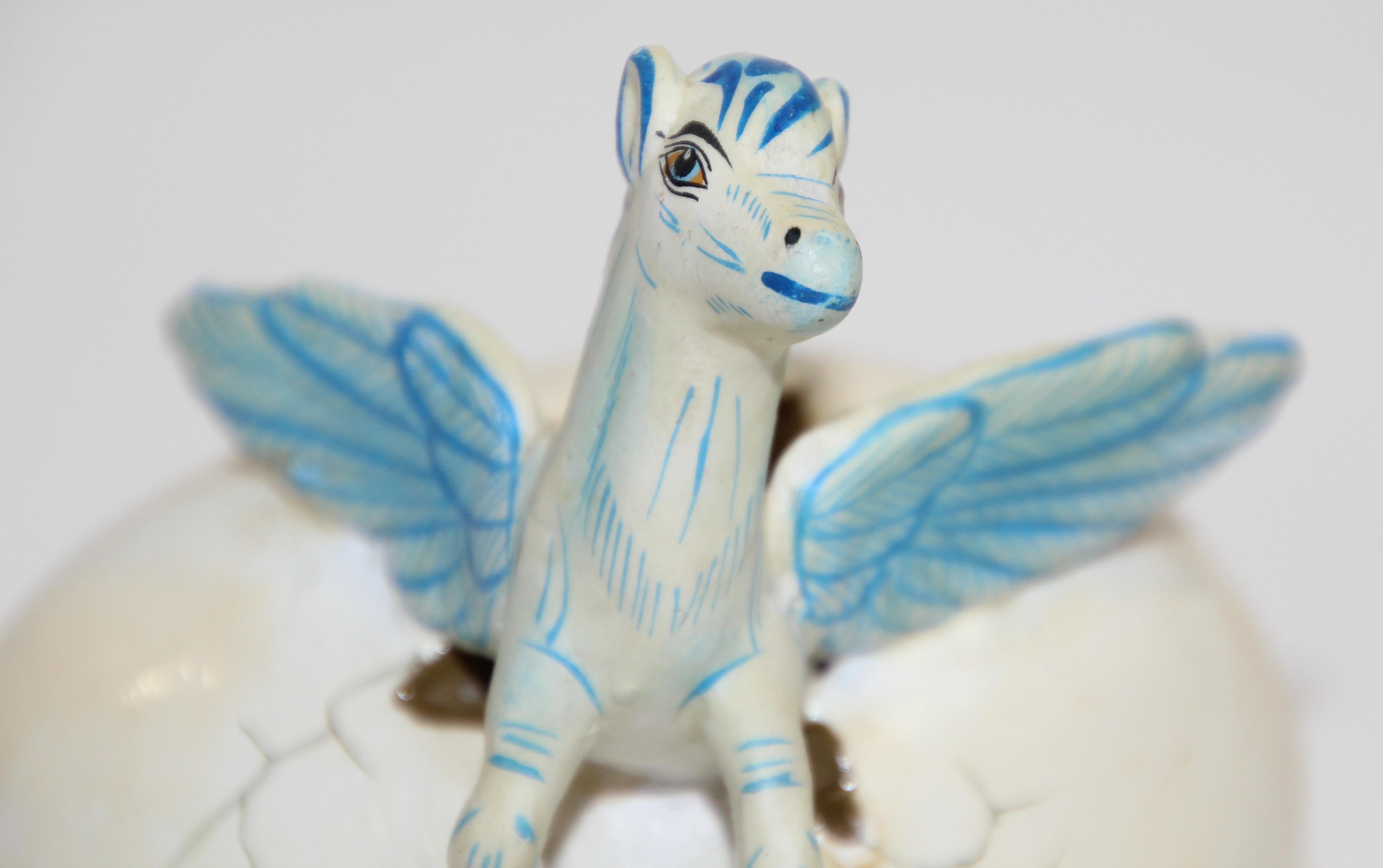 Mexican Ceramic Art Sculpture Pegasus Horse in Egg Hatching Mexico