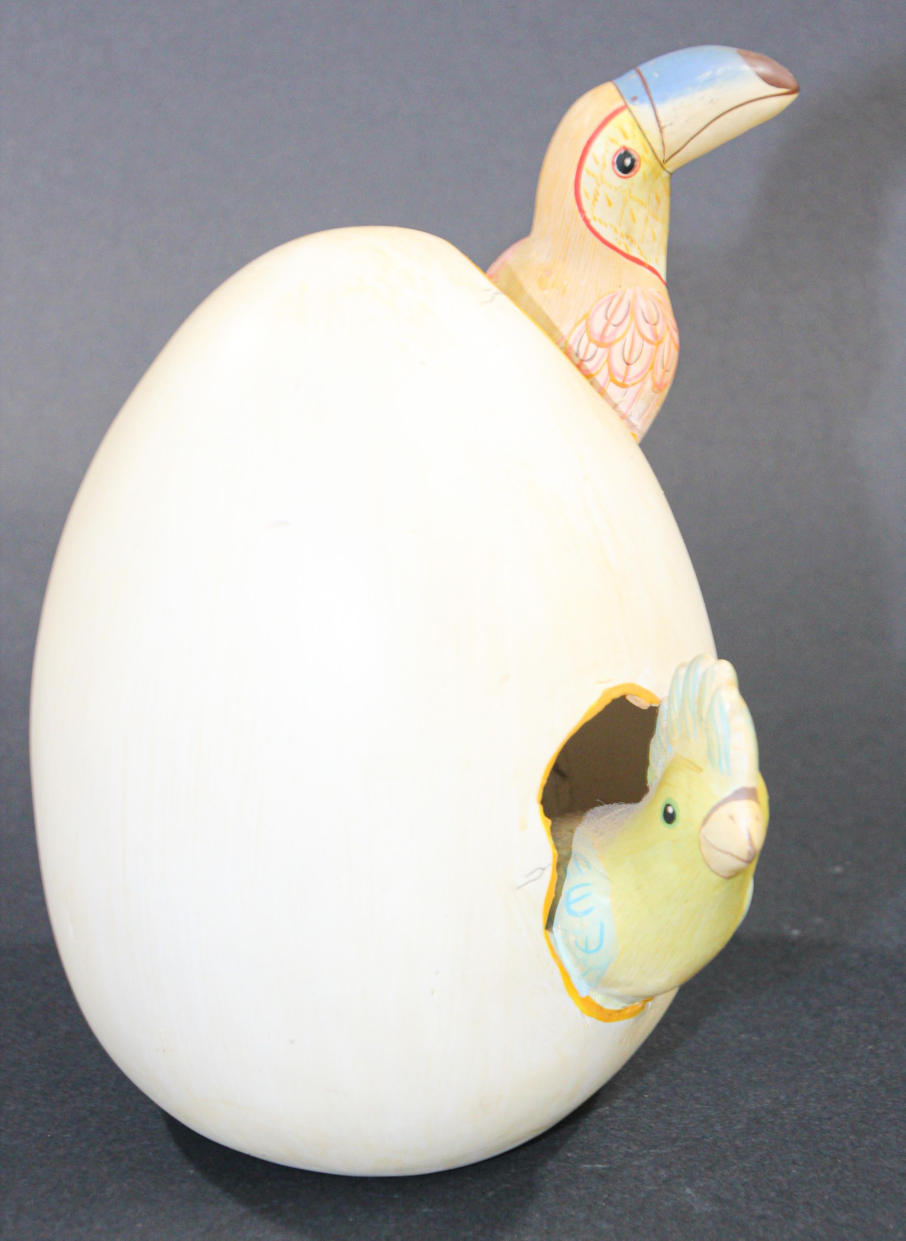 Ceramic Art Sculpture Toucans in Egg Hatching Mexico 8