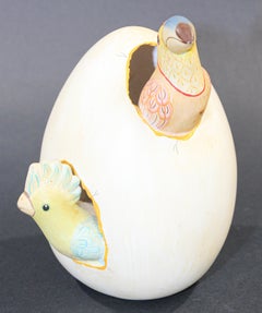 Ceramic Art Sculpture Toucans in Egg Hatching Mexico