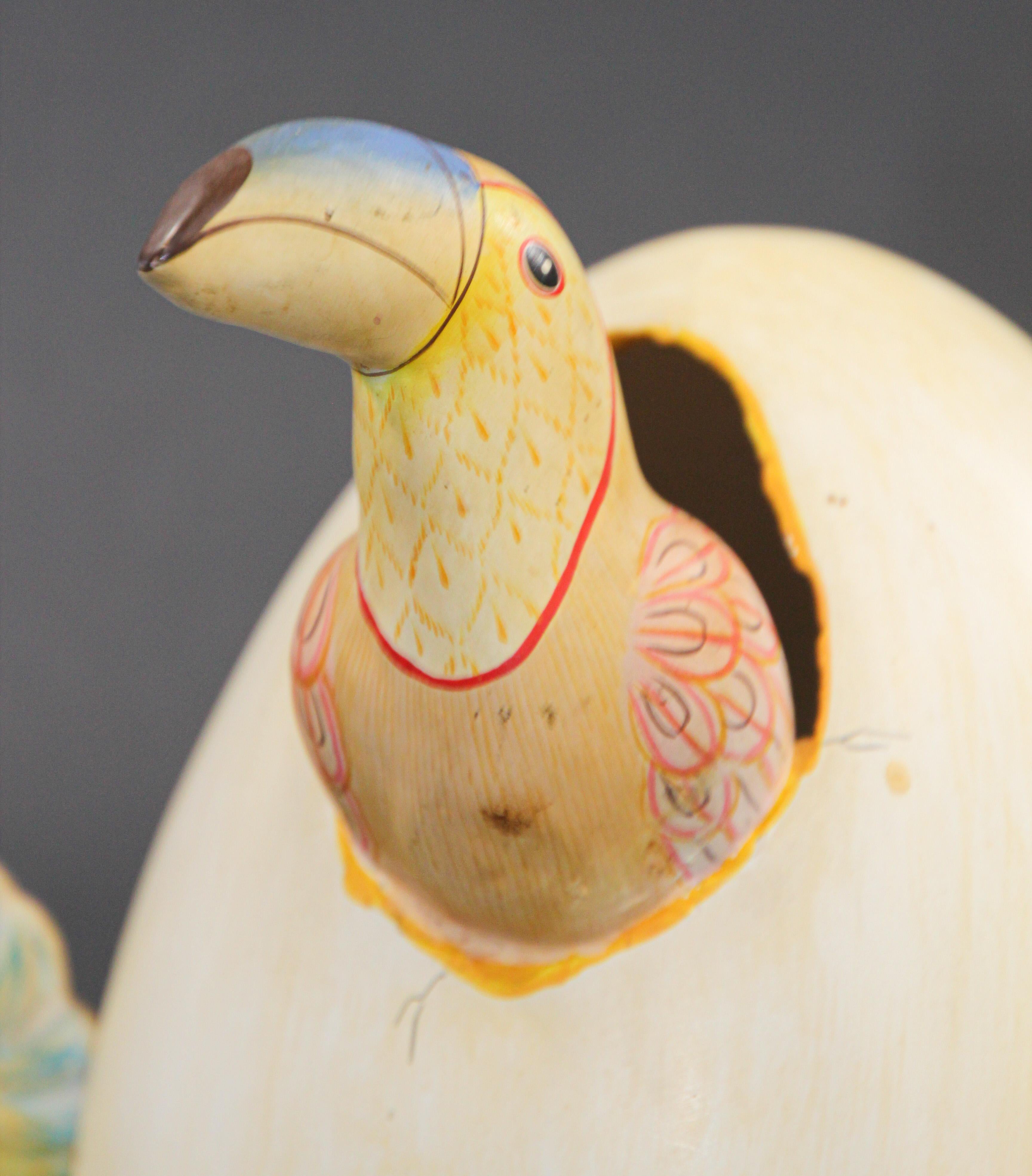 Hand-Crafted Ceramic Art Sculpture Toucans in Egg Hatching Mexico