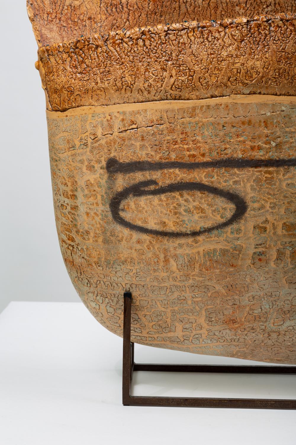 20th Century Ceramic Art Vessel with Mount by Jim Kraft
