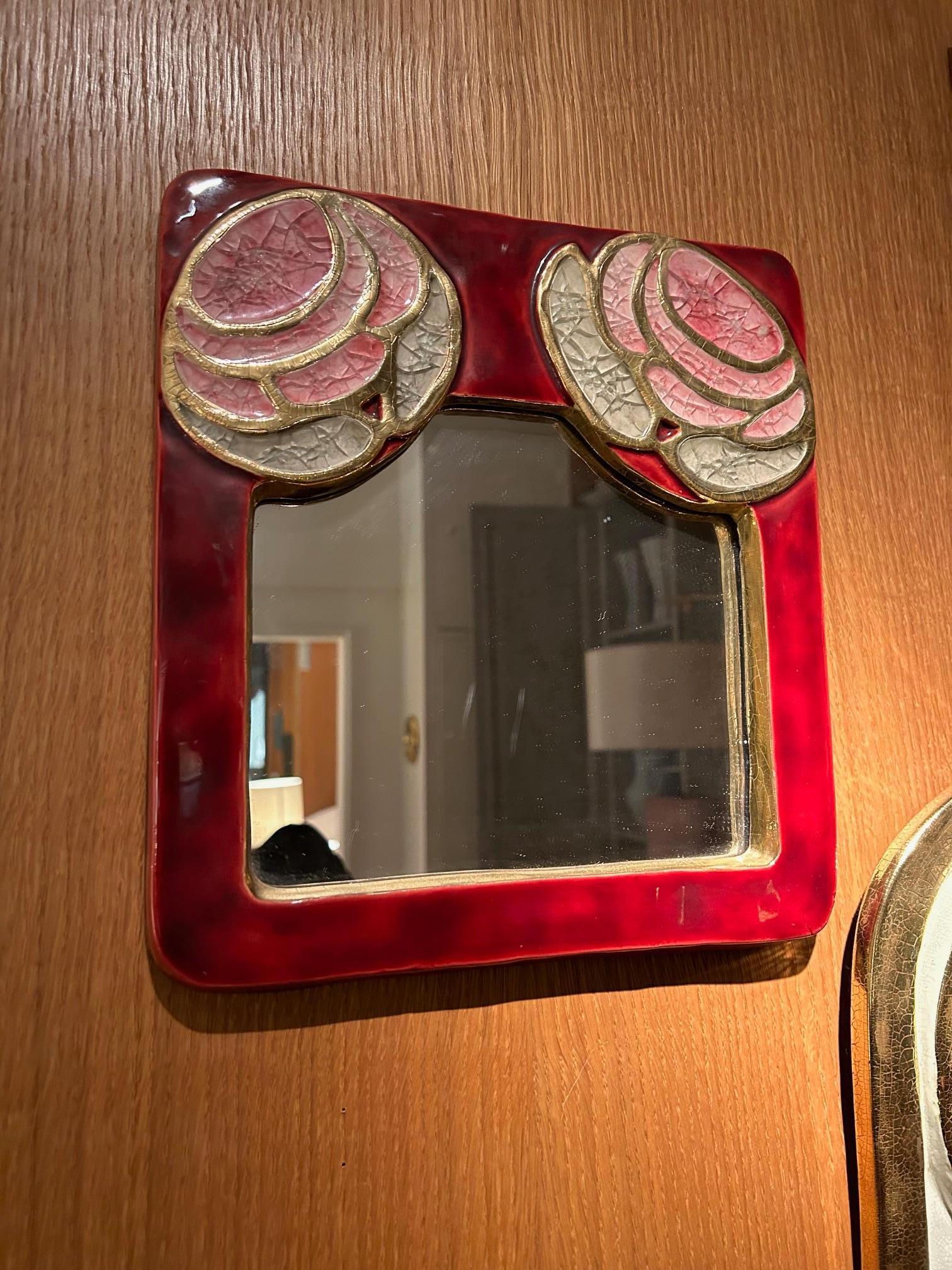 Mid-20th Century Ceramic Arts Décoratifs mirror by Mithé Espelt, France, 1960's For Sale