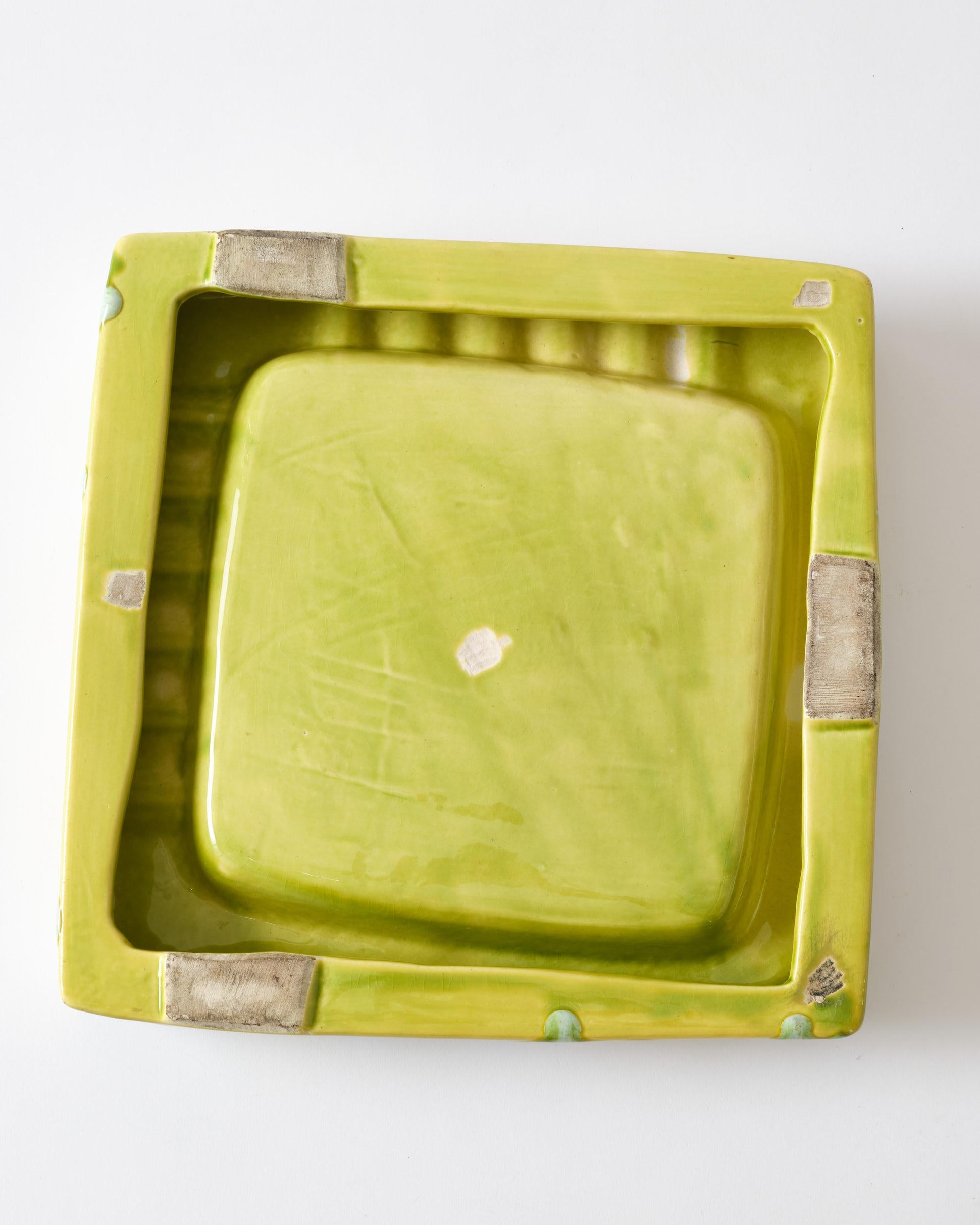 Mid-20th Century Ceramic Ashtray, Lime Green With White Details, Italy, C 1950, Vintage Ashtray For Sale