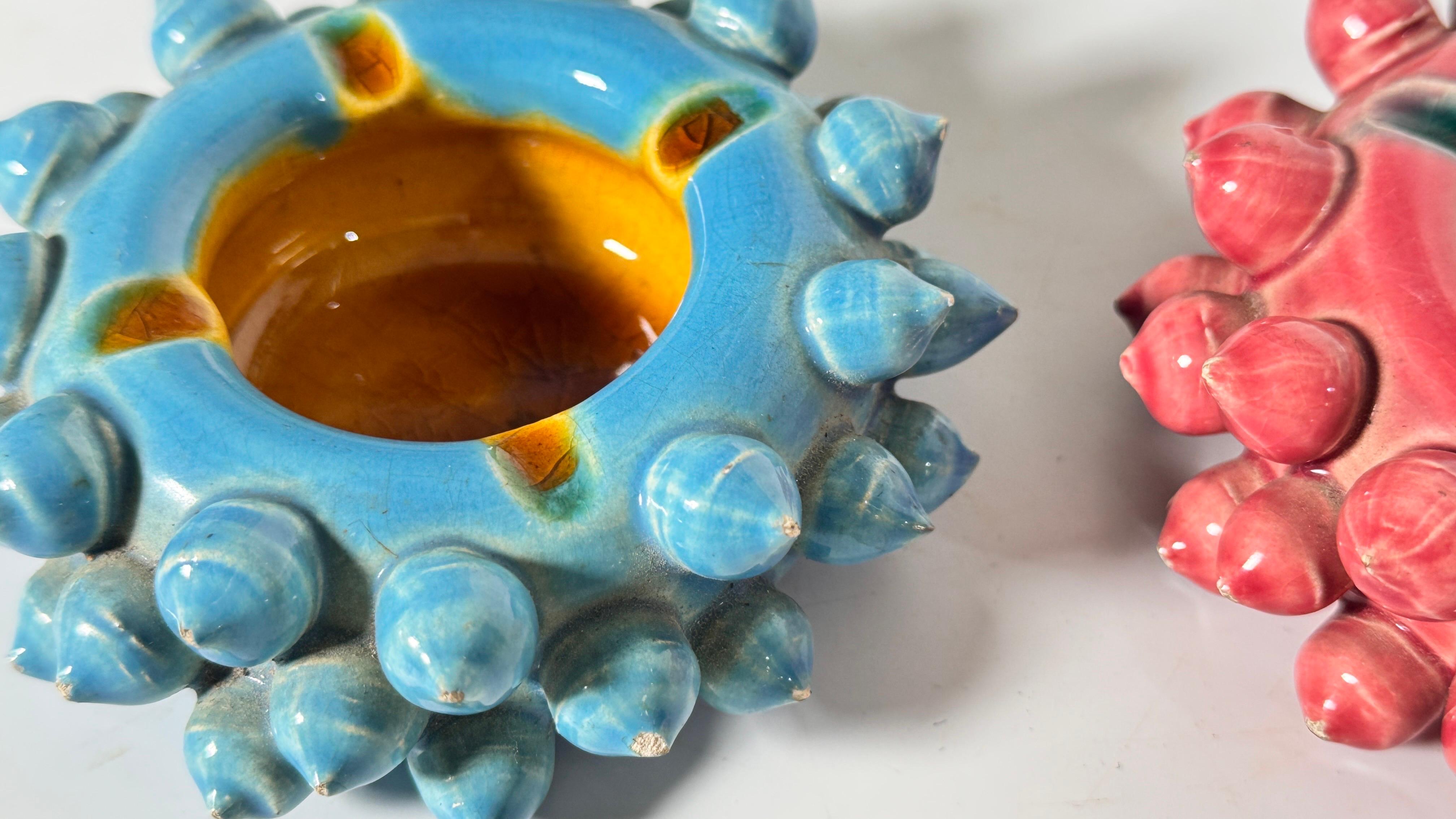 French Ceramic Ashtrays blue and Pink color from France 1960 Rond Shape For Sale