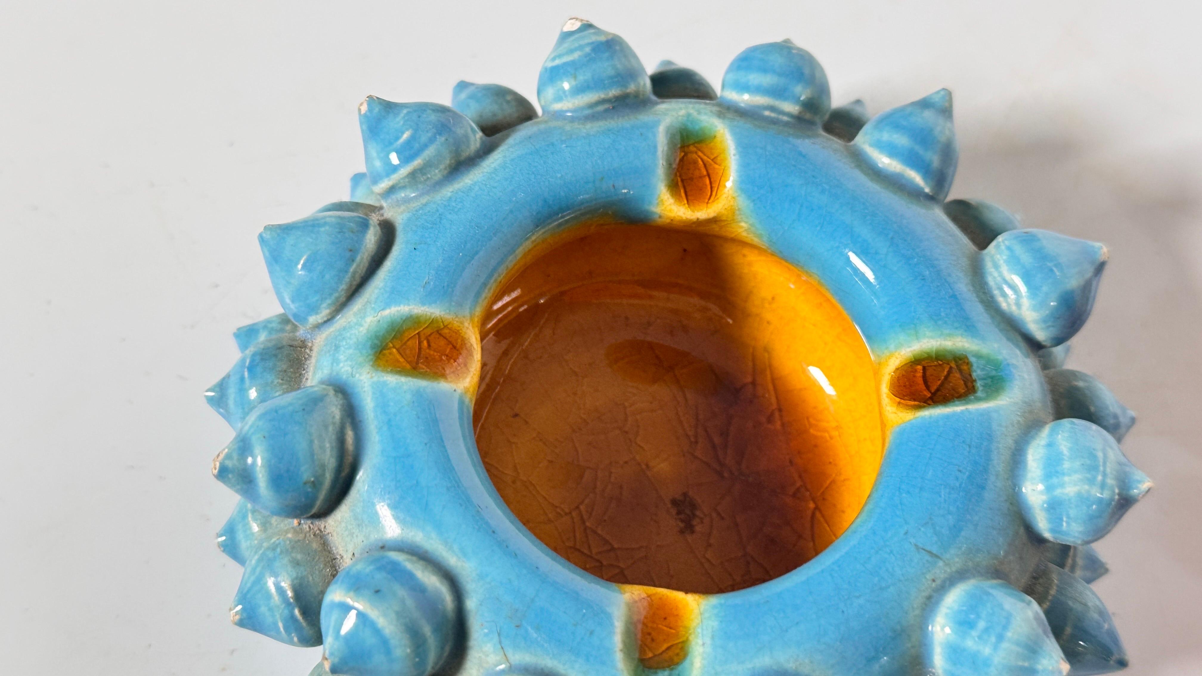 Mid-20th Century Ceramic Ashtrays blue and Pink color from France 1960 Rond Shape For Sale