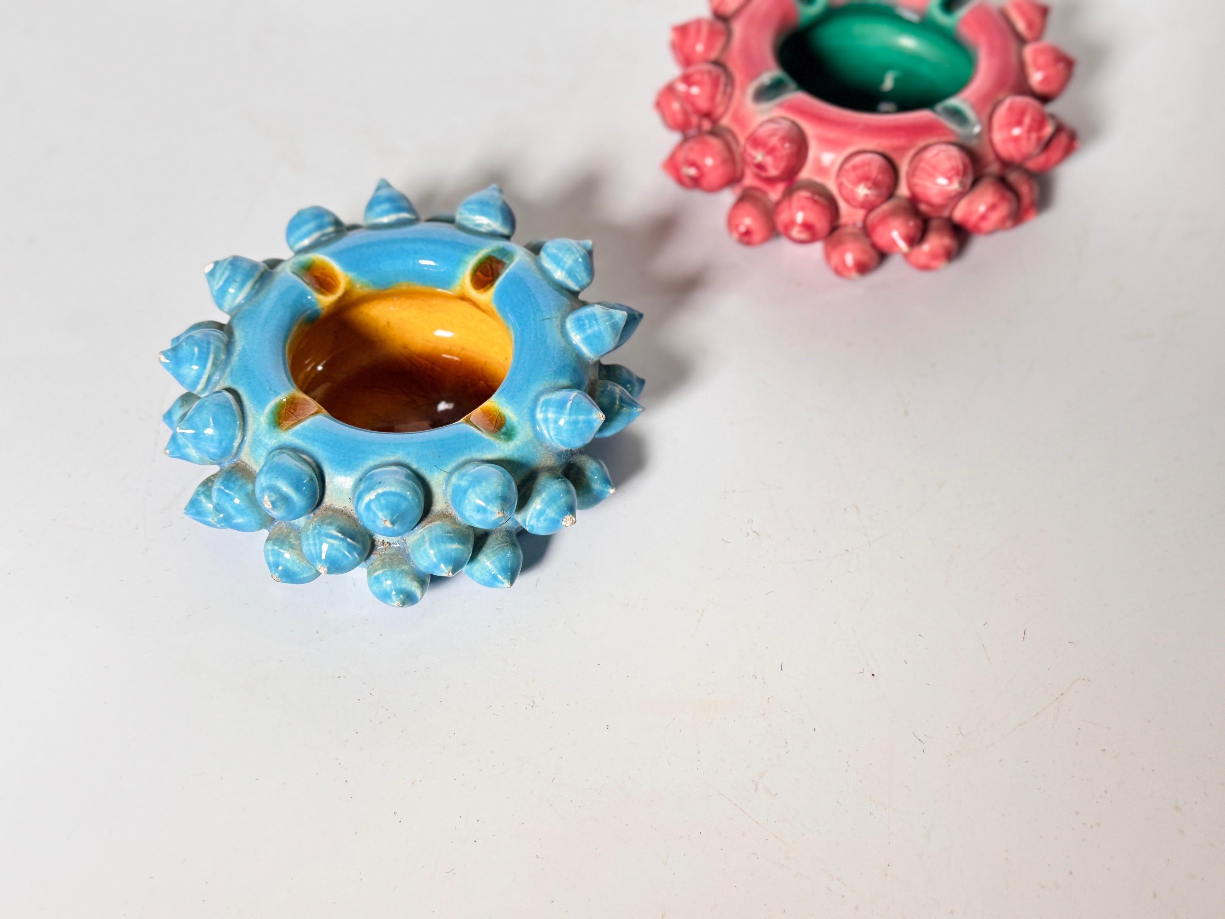 Ceramic Ashtrays blue and Pink color from France 1960 Rond Shape For Sale 1