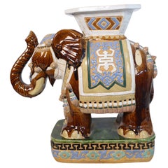 Ceramic Asian Brown and Gold Elephant Garden Stool