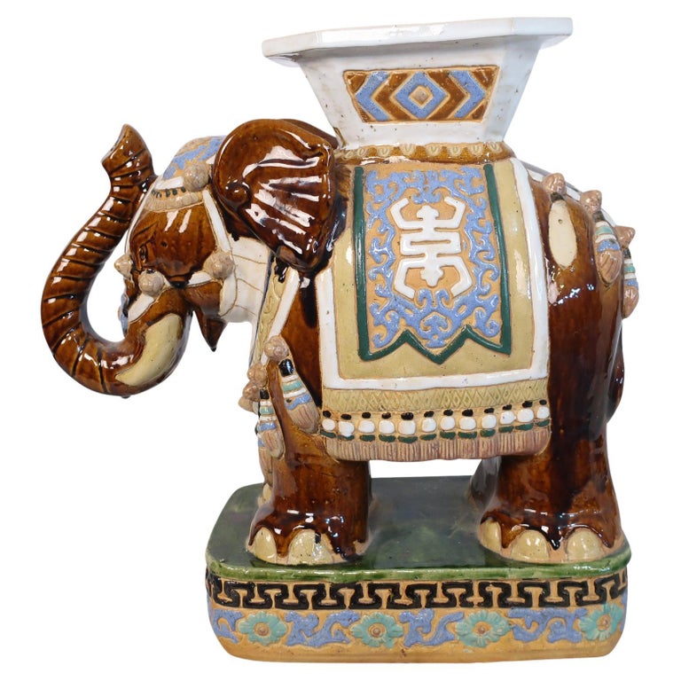 Ceramic Asian Brown and Gold Elephant Garden Stool For Sale at 1stDibs