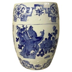 Ceramic Asian Garden Seat in Blue and White Floral Motifs