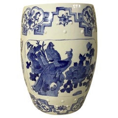 Antique Ceramic Asian Garden Seat in Blue and White Floral Motifs