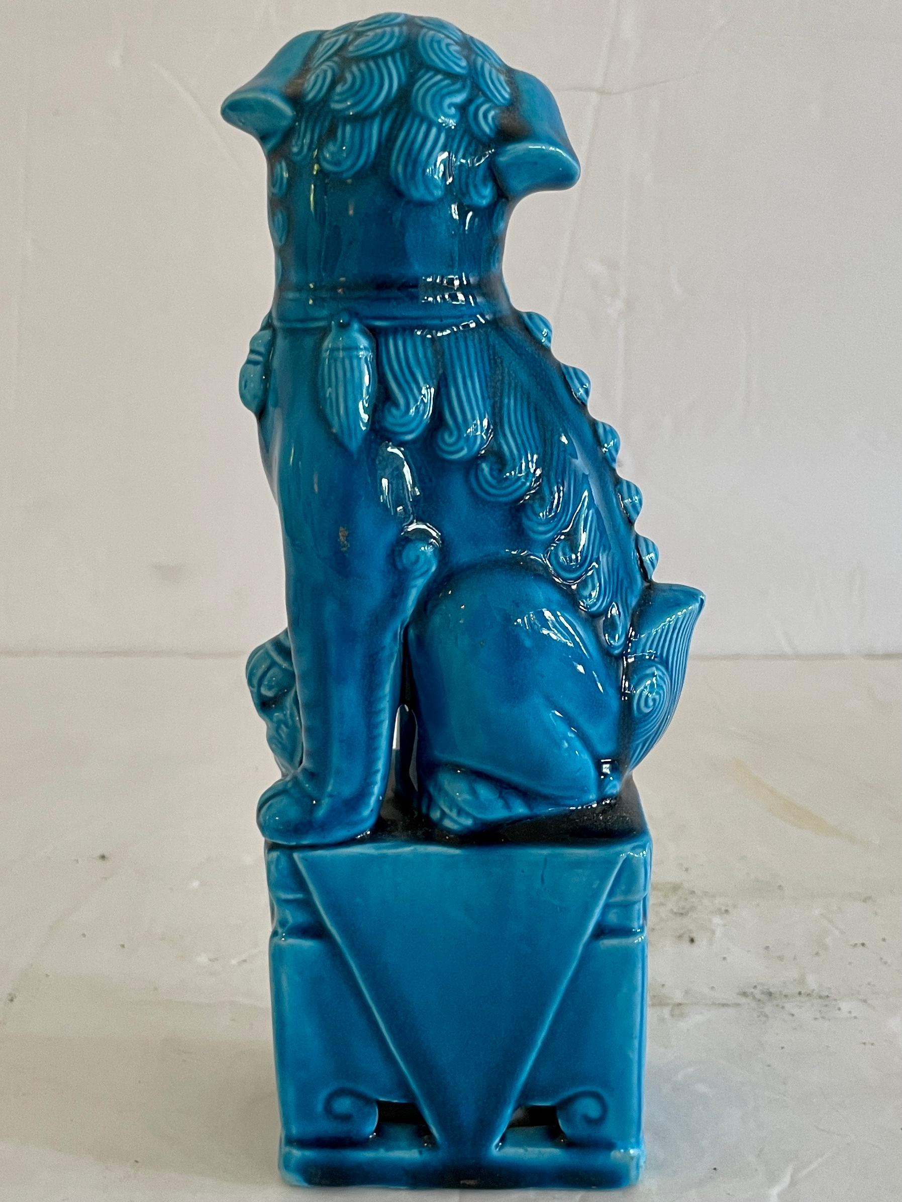 French Ceramic Asian Turquoise Foo Dog For Sale