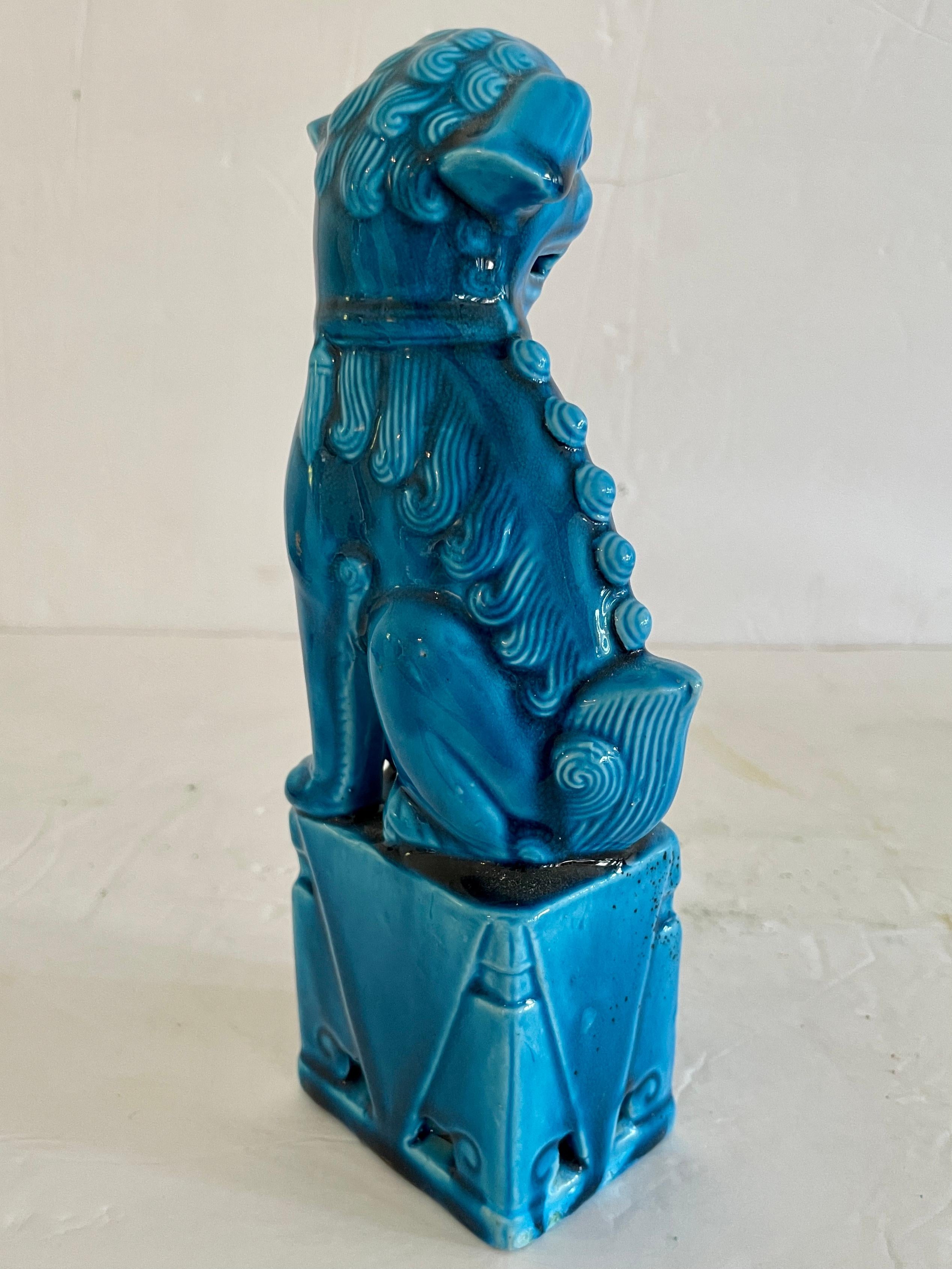 Ceramic Asian Turquoise Foo Dog In Good Condition For Sale In Los Angeles, CA