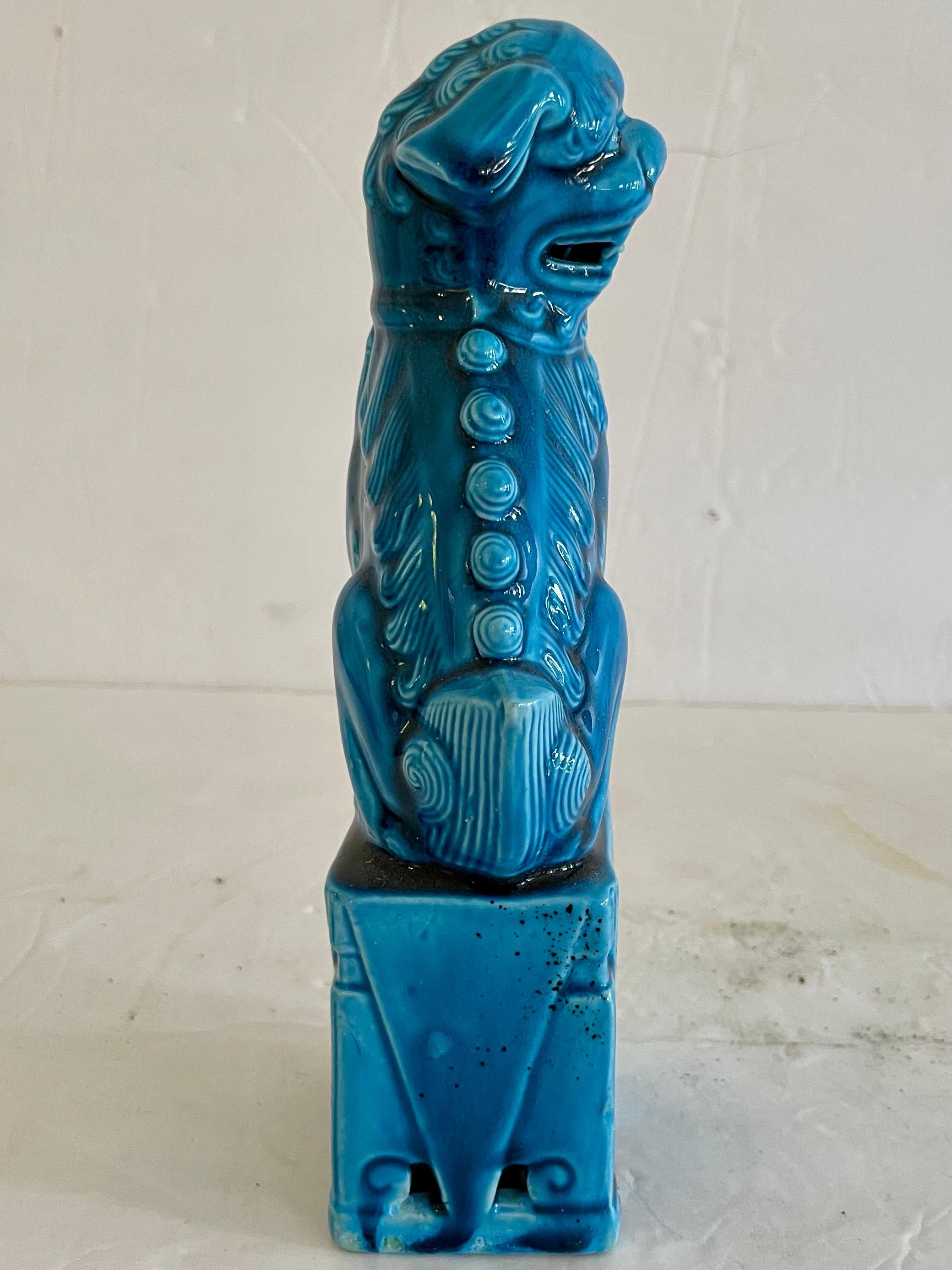 Mid-20th Century Ceramic Asian Turquoise Foo Dog For Sale