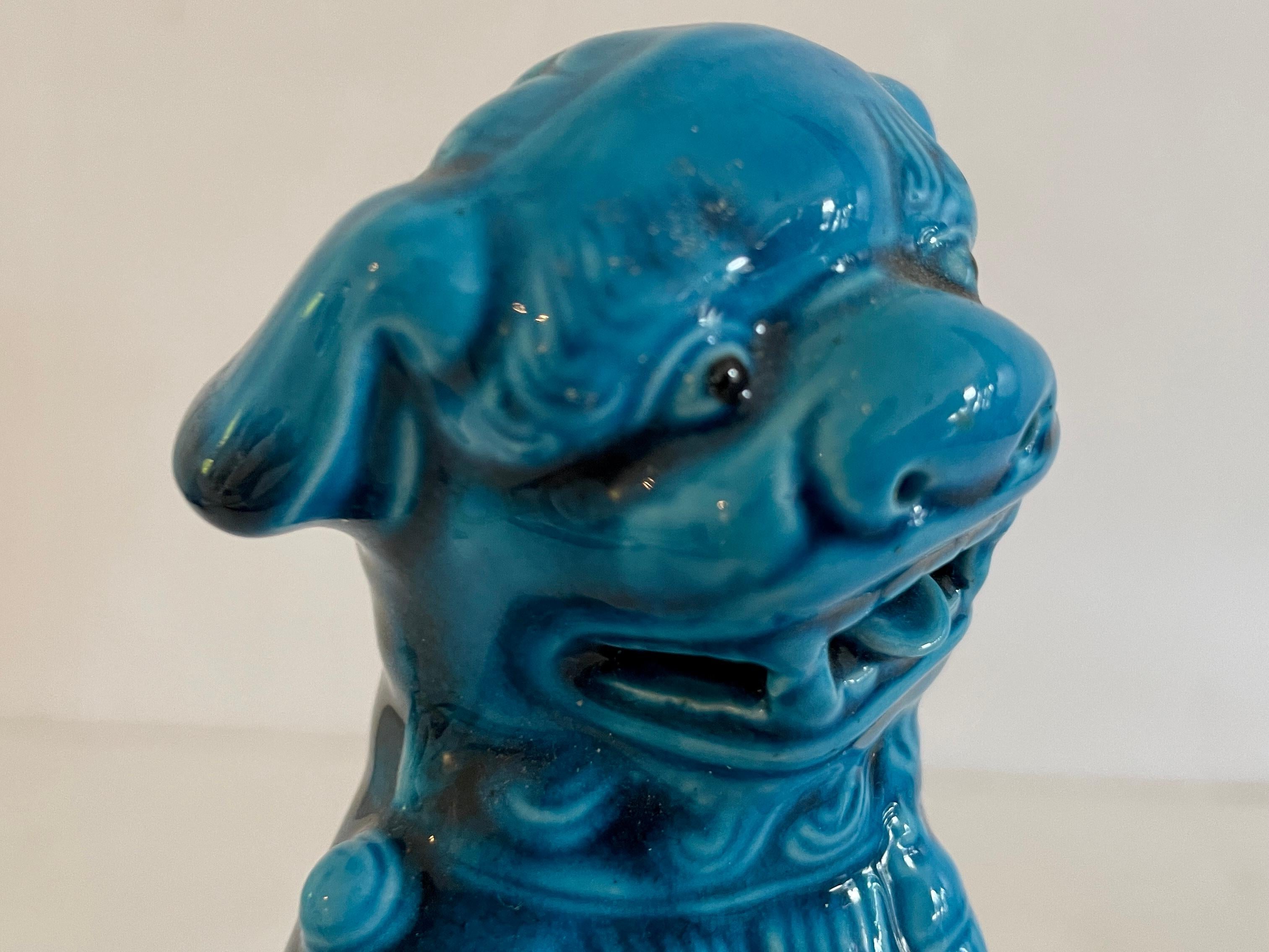 Ceramic Asian Turquoise Foo Dog For Sale 1