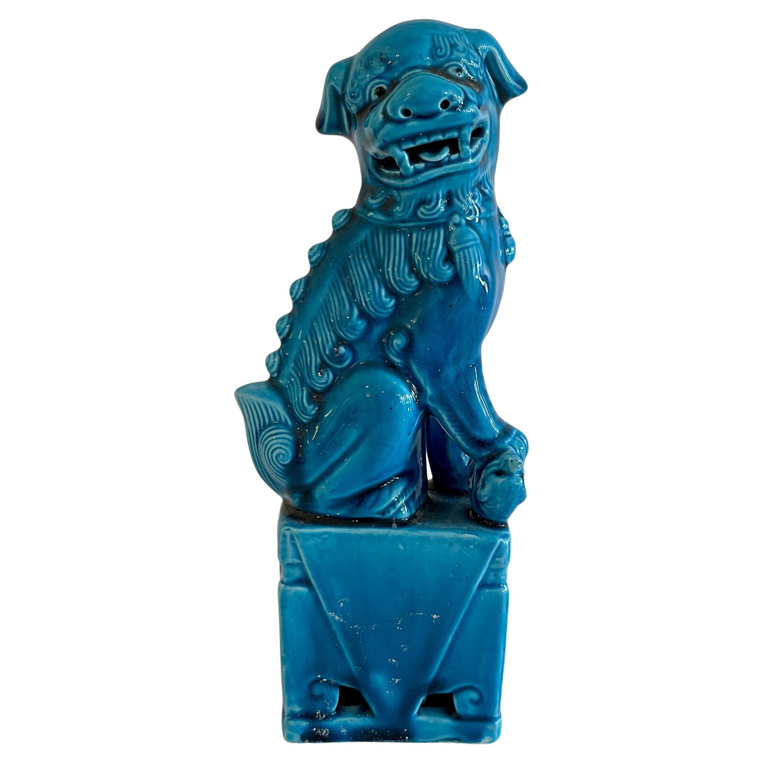 Chien Foo asiatique en céramique turquoise en vente