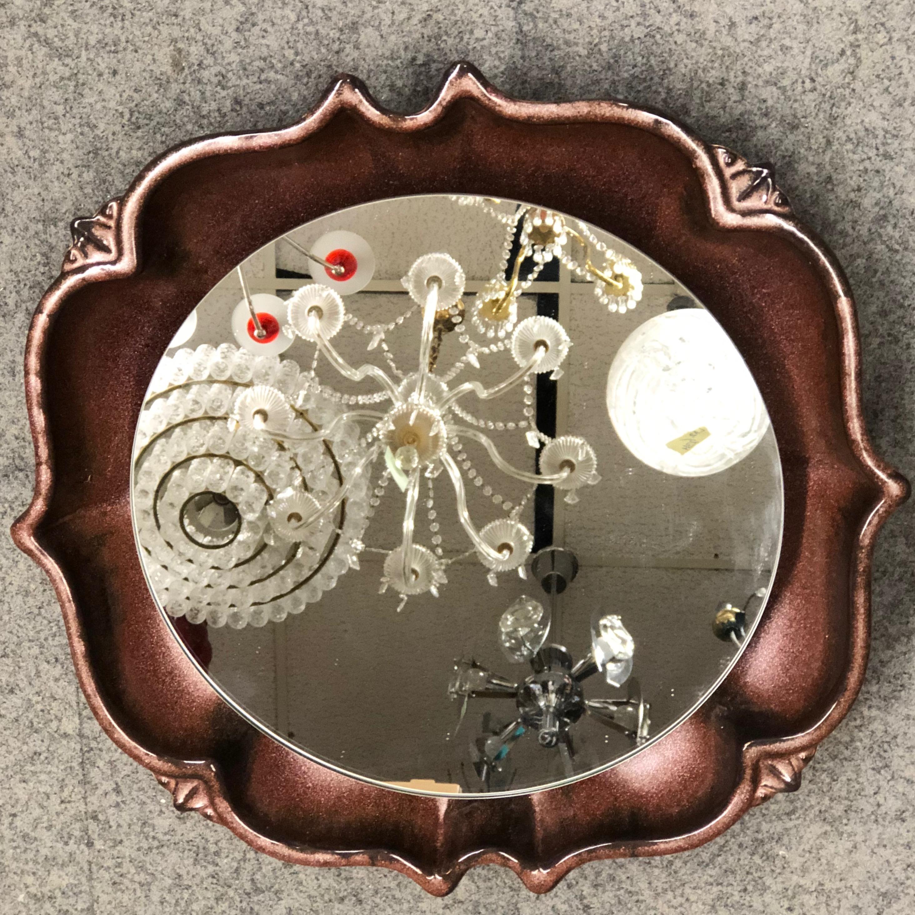 Ceramic Backlit Wall Mirror by Pan Leuchten in Style of Fat Lava, Germany 1970s In Good Condition For Sale In Nuernberg, DE