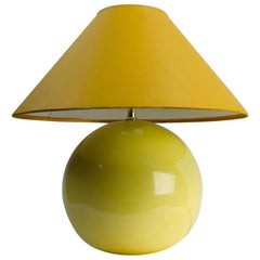 Ceramic Ball Table Lamp in Yellow Glaze with Original Shade