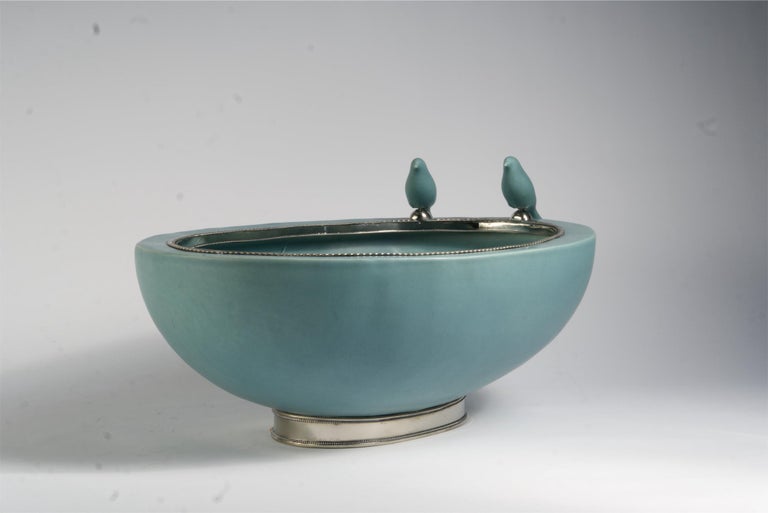 Ceramic Base by Estudio Guerrero Made with Glazed Ceramic and White Metal For Sale 4