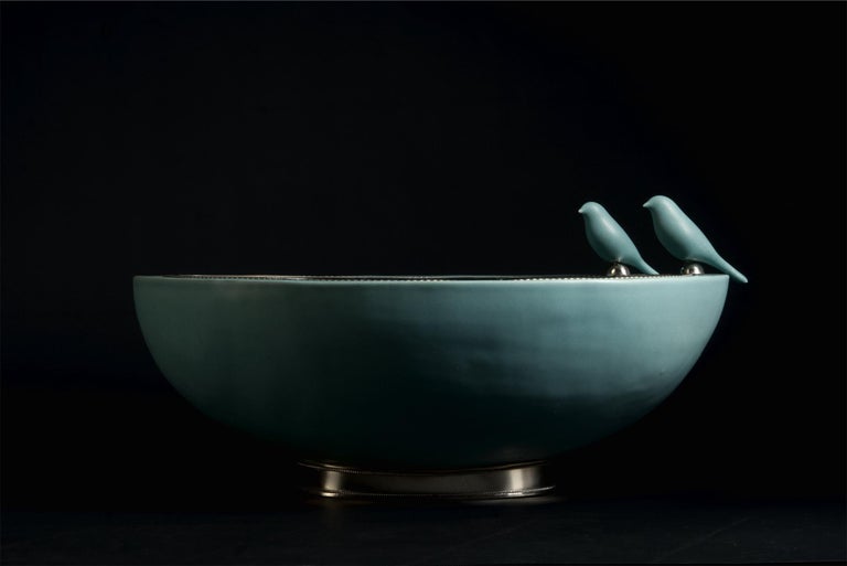 Ceramic Base by Estudio Guerrero Made with Glazed Ceramic and White Metal For Sale 6