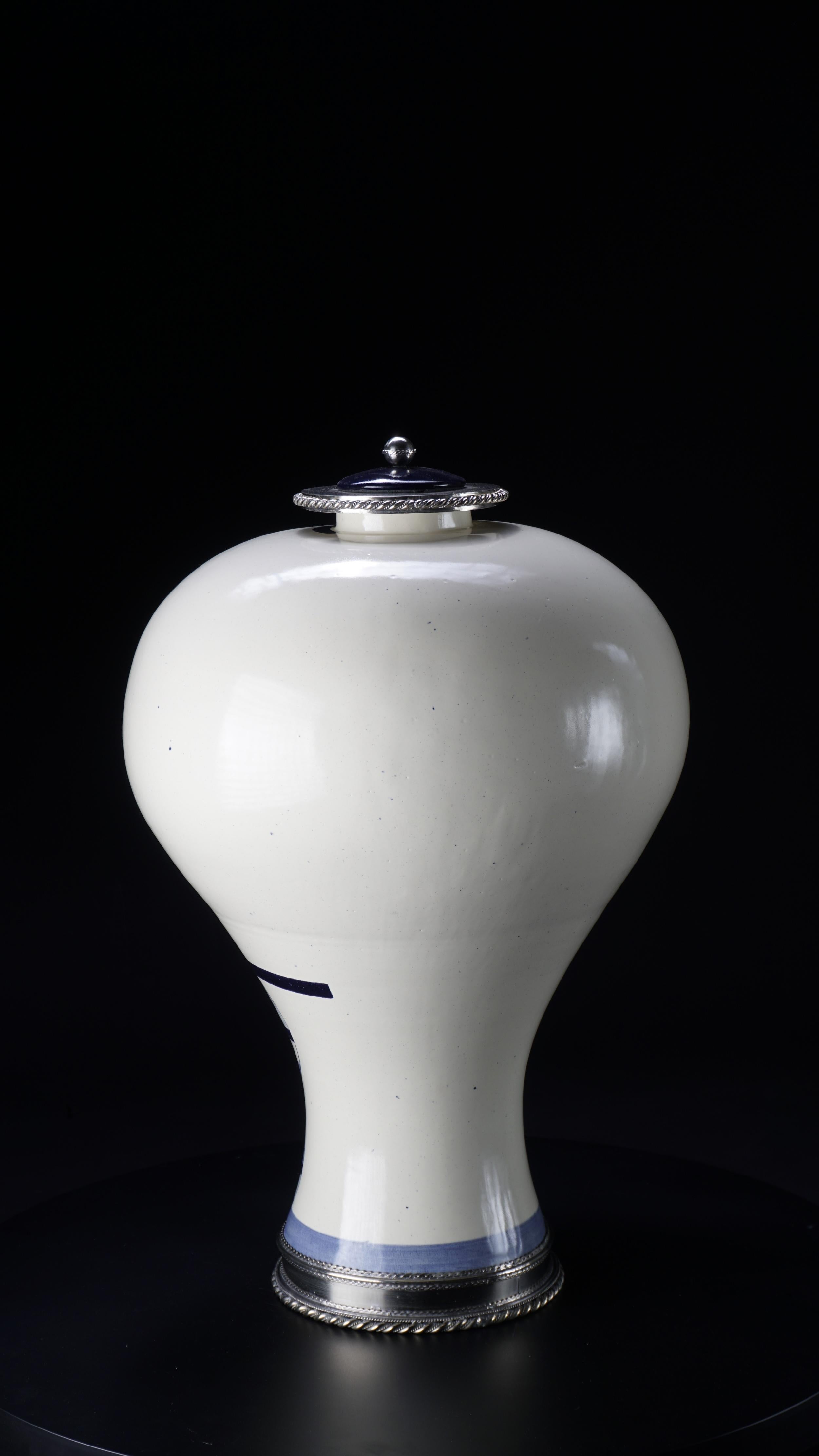 Mexican Ceramic Base by Estudio Guerrero Made with Glazed Ceramic and White Metal