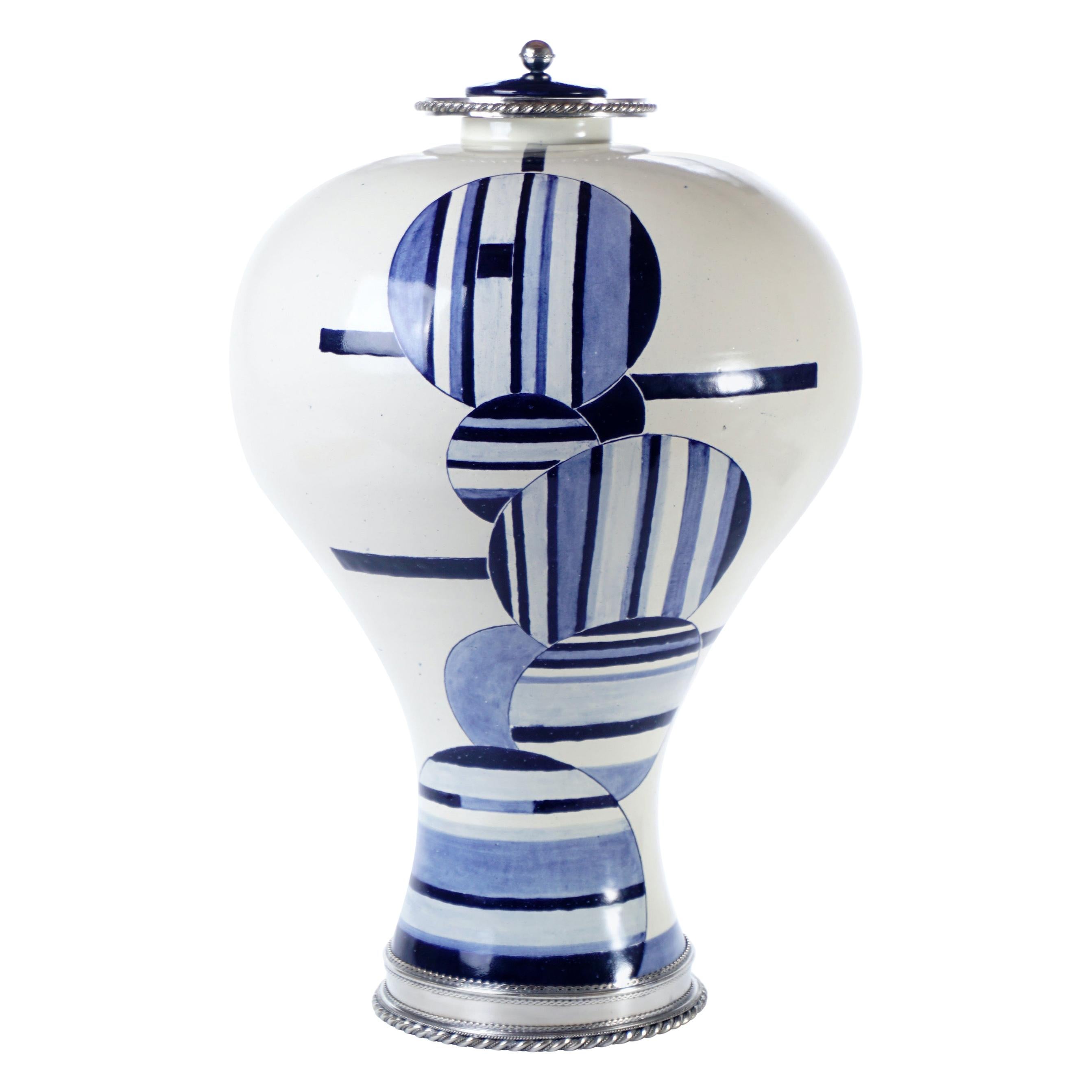 Ceramic Base by Estudio Guerrero Made with Glazed Ceramic and White Metal