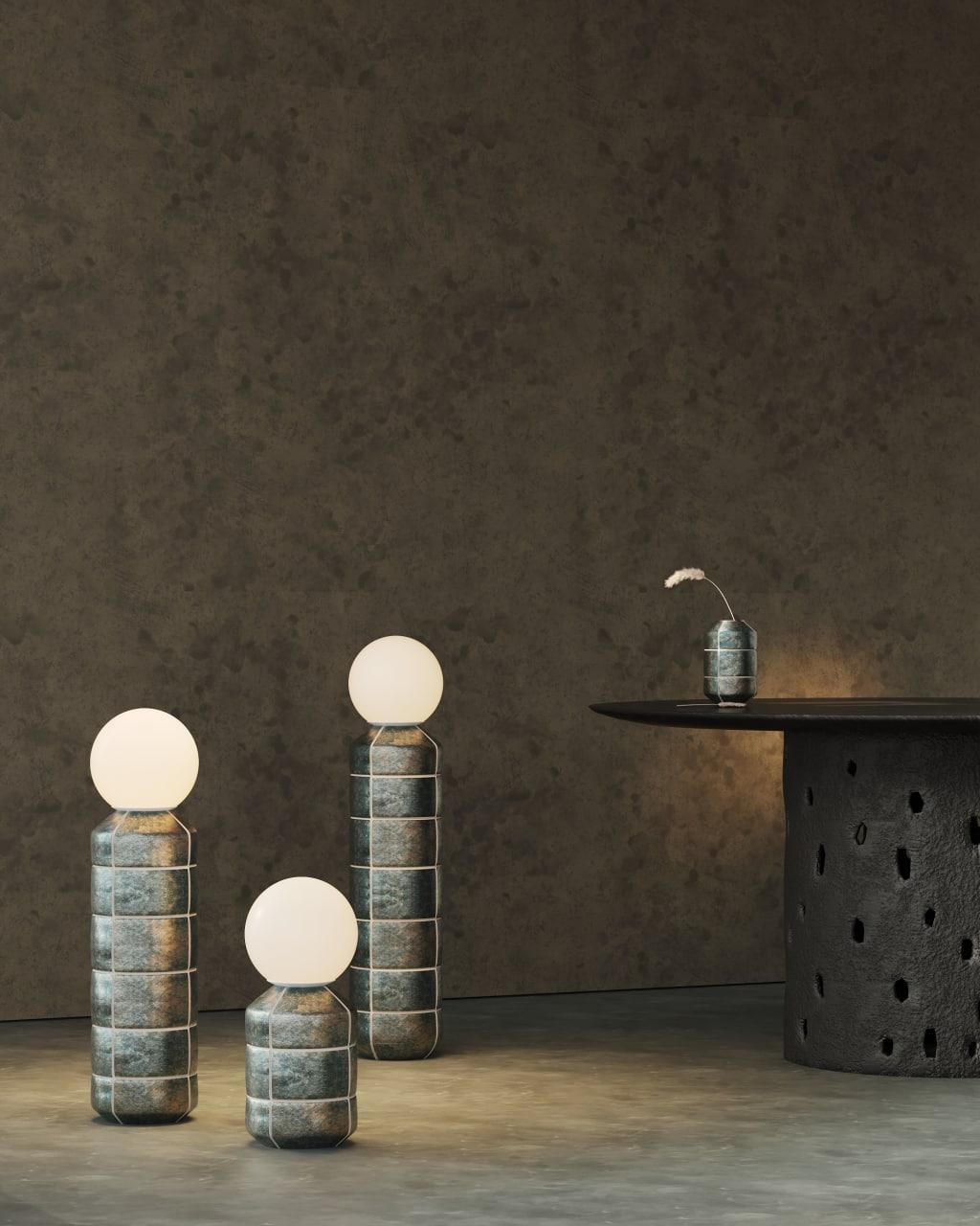 Lampadaire Spot en Céramique Rose avec noir Moderne Artisanal en vente 1