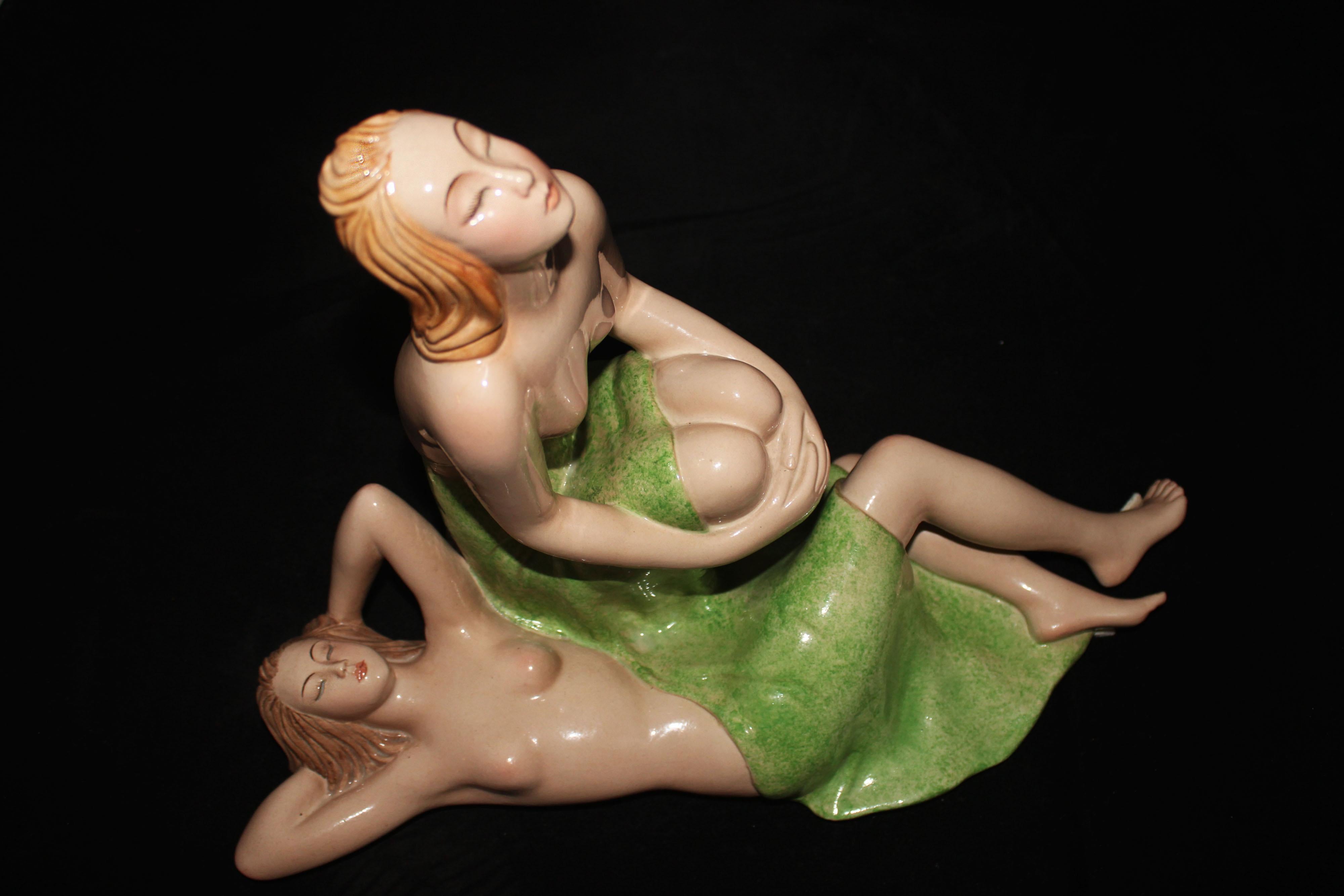 Art Déco Bagnanti al sole in ceramica di Le Bertetti Torino, 1940 in vendita