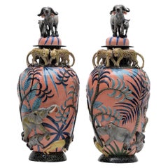 Ceramic Big Five Urn  Pair , hand made in South Africa